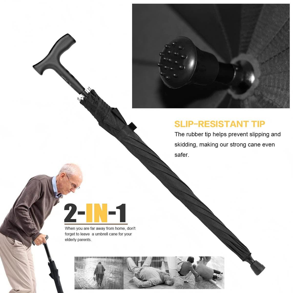 Wrzbest 2-in-1 Walking Sticks Umbrella - Windbreak Ribs Walking Cane Umbrella Lightweight, Windproof, Heavy-Duty Frame- Ideal Father's Gift for Climbing, Hiking, Hanging Out on Raining