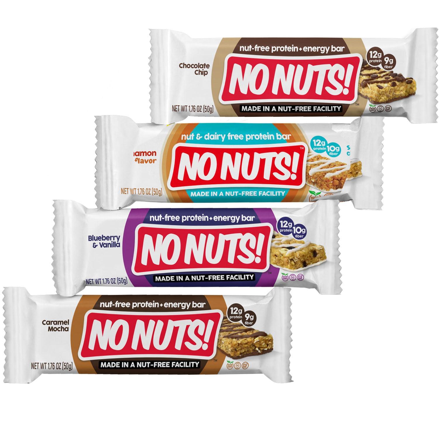 No Nuts! No Nuts! Protein Bars Energy Bars - 100% Nut Free Dairy Free Vegan Protein Bars, Vegan Protein Bars Variety Pack of 4 Sampler, Organic, Kosher, Egg-Free, Non-Gmo & Dairy Free Protein Bars