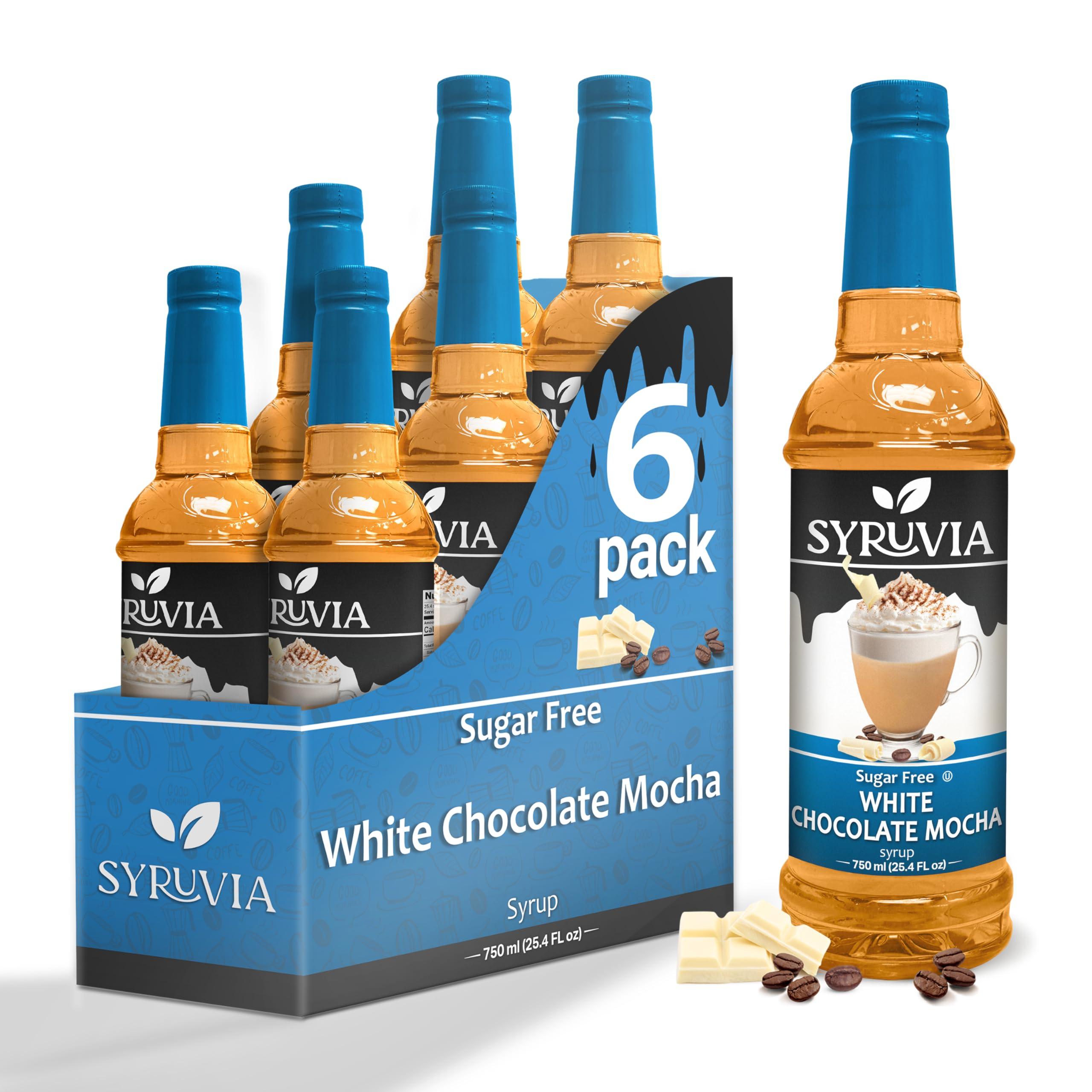 SYRUVIA Sugar-Free White Chocolate Mocha Syrup by Syruvia 6-Pack, 25.4 fl oz, Wholesale Coffee Syrup Shops, Cafes, Baristas, Bistros, & Beverage Bars, Bulk Kosher & Gluten-Free