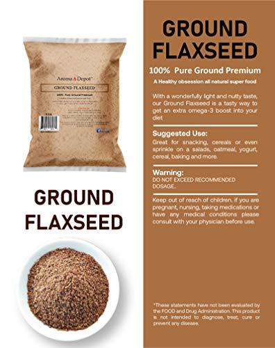 Aroma Depot 4oz Ground Brown Flaxseed Flax Seed Powder Omega-3 Fats | NON GMO | Gluten-free | 4 ounces Semillas de linaza en polvo
