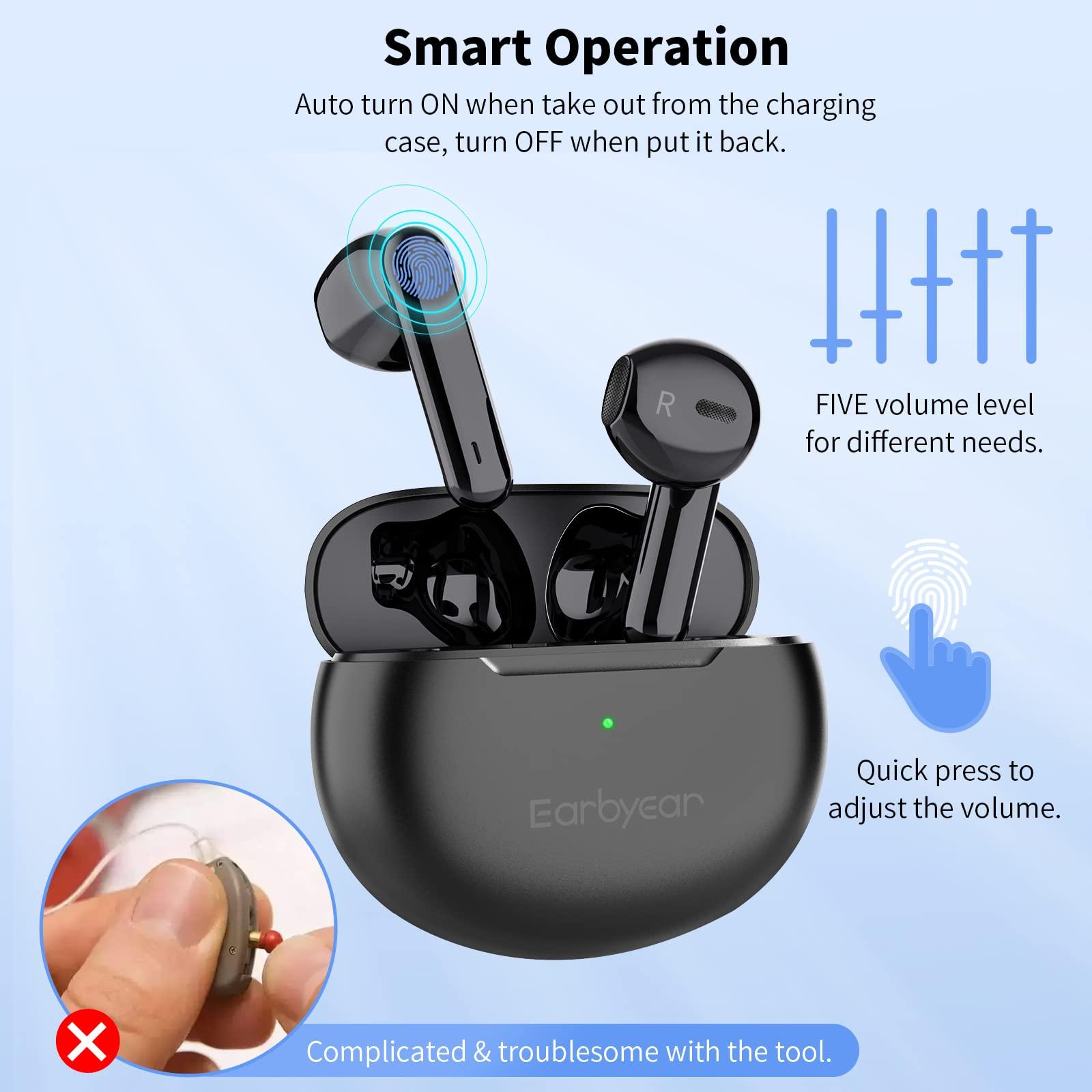 Earbyear Hearing Aids, Earbyear Rechargeable Hearing Aids for Seniors with Noise Cancelling, Hearing Amplifier Personal Sound Amplification Devices with Portable Charging Case