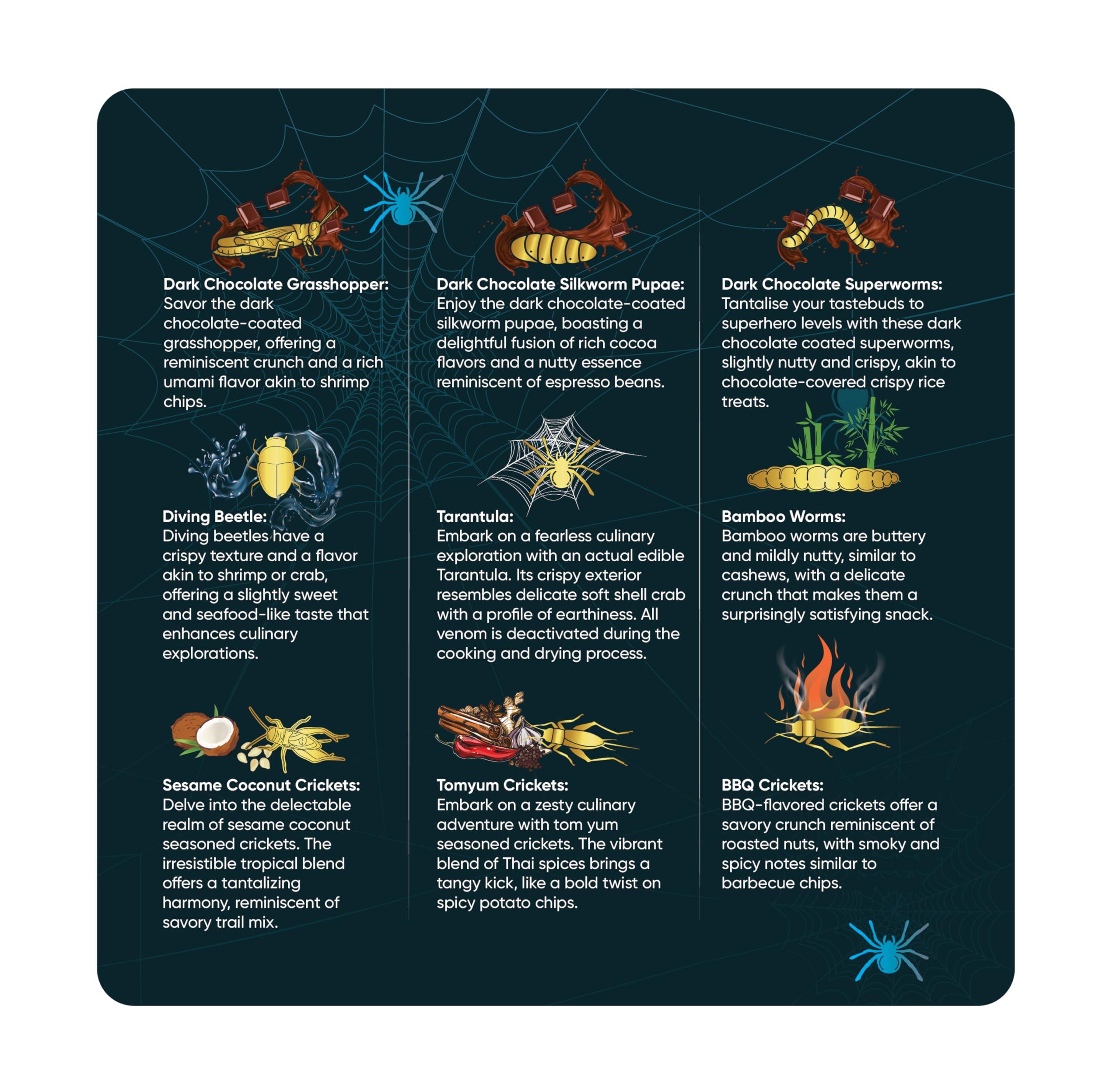 Insnacc White Elephant Gifts For Adults - 2.26 Ounce Real Edible Flavored Insects For Humans, Funny Birthday Gifts, Weird Gifts (Tarantula & Assorted Bugs, Box of 9)