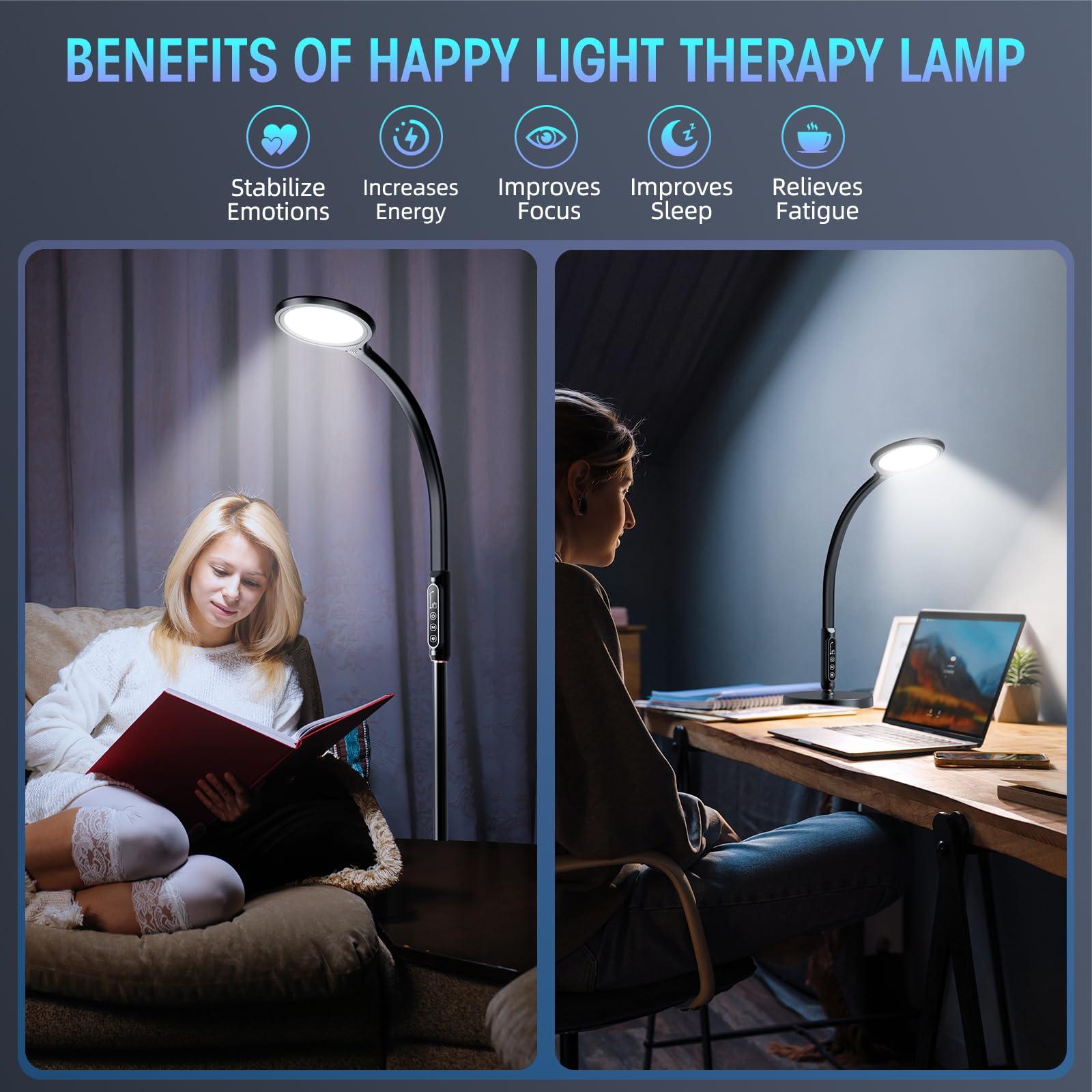 FBBJFF Happy Light Therapy lamp 11000 Lux,LED UV-Free Sunlight lamp,Full Spectrum Happy Therapy lamp with 10 Adjustable Brightness Levels,2 in 1 Retractable Floor Sad Lamp (Black)
