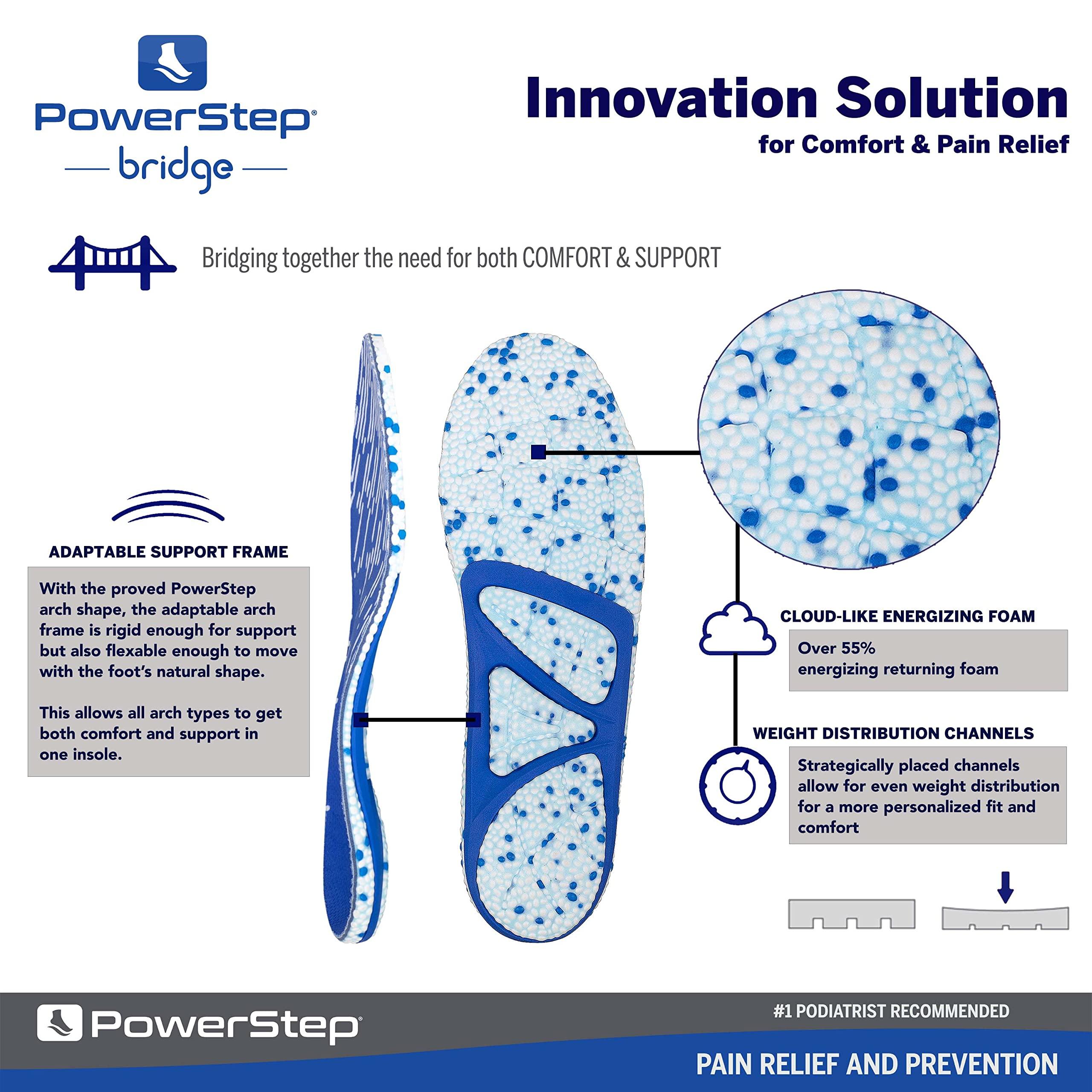 Powerstep Powerstep bridge Shoe Inserts - Adaptable Arch Support Insoles with Energizing Memory Foam - Prevent Foot Pain with High Arch Support - All-in-One Casual or Work Boot Insoles (M 6-7.5, W 7-8.5)