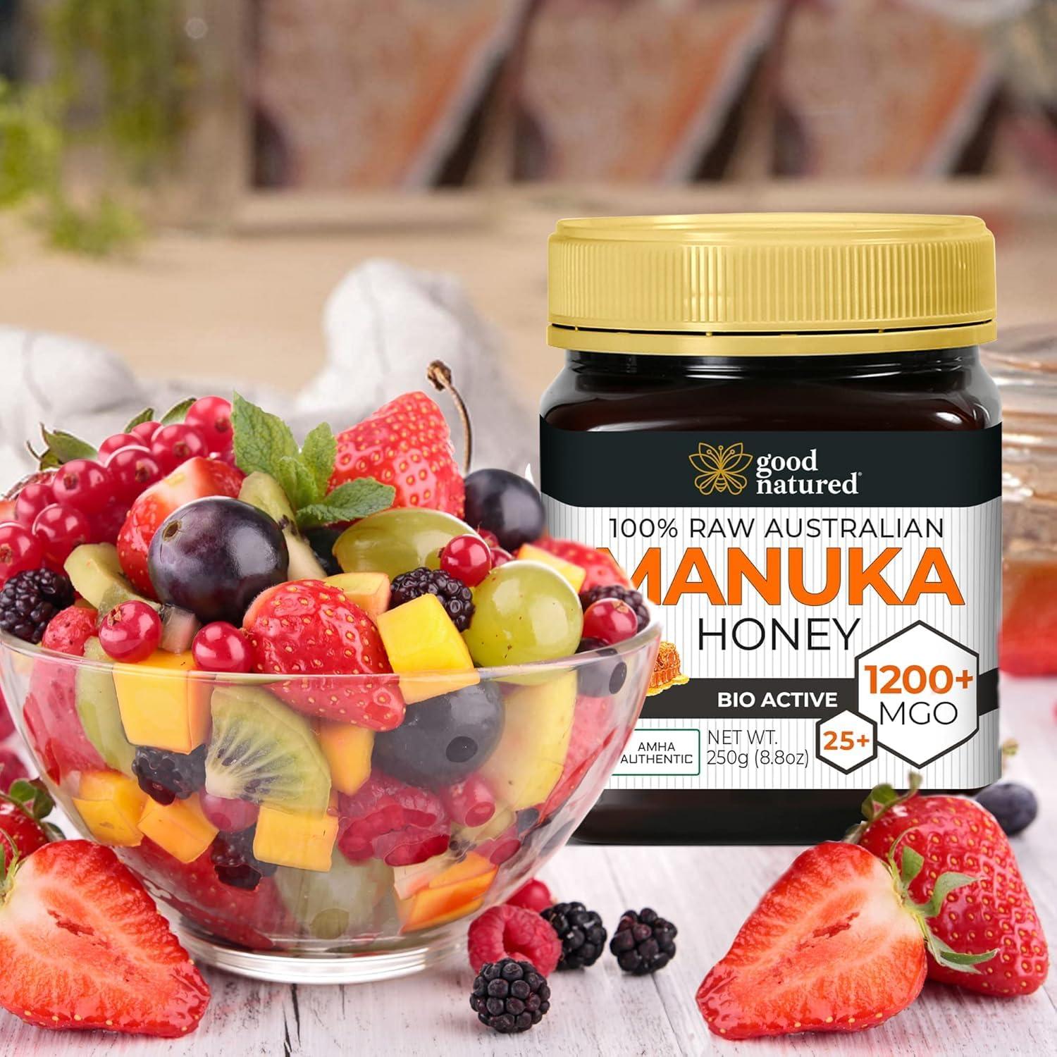 Good Natured Good Natured Manuka Honey (MGO 1200+) - Highest Grade Raw Manuka Honey Medical Grade, Non-GMO, Lab-Tested & AMHA Certified, BPA-free, 8.8 oz