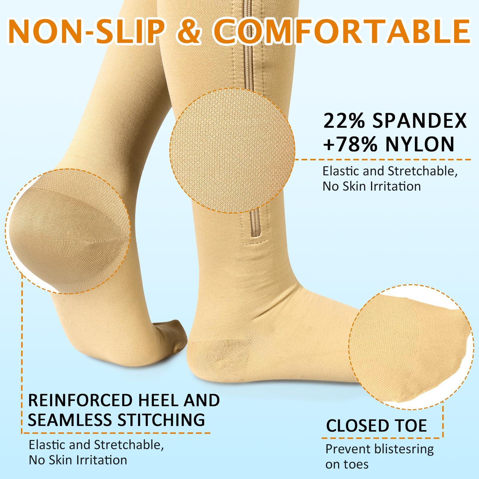 CASMON CASMON Zipper Compression Socks for Women & Men, 20-30 mmHg Closed Toe Knee High Support Sock, Medical Zip up Socks for Edema, Varicose Veins, Post-surgery, Swelling, Nurses, Pregnancy (1 Pair)