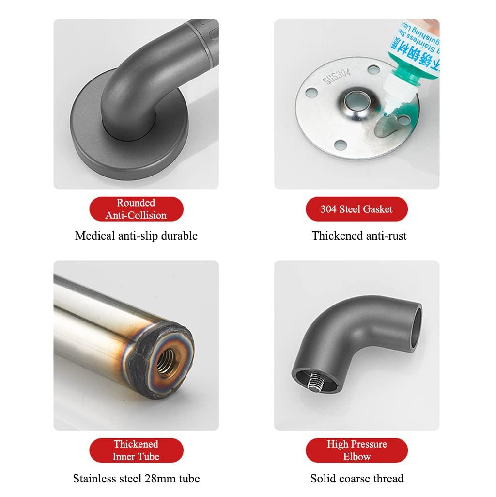 NAIAWAN NAIAWAN 304 Stainless Steel Vertical Angle Bathroom Grab Bar,L-Shaped Adjustable Bath Grips for Elderly Handicap Pregnant,Dark Grey Toilet Safety Assist Device(Size:40 * 60cm,Color:Dark Grey)