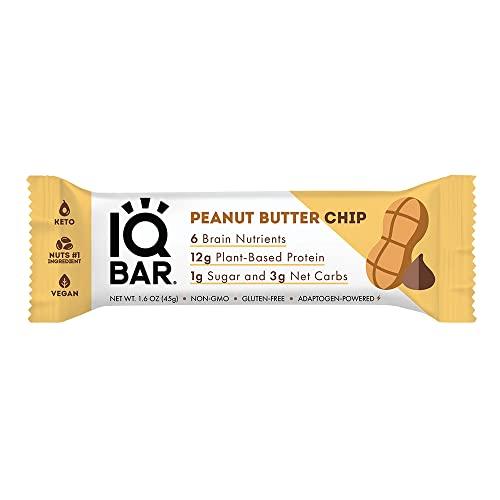 IQBAR IQBAR Brain and Body Keto Protein Bars - Peanut Butter Chip Keto Bars - 4 Count Energy Bars - Low Carb Protein Bars - High Fiber Vegan Bars and Low Sugar Meal Replacement Bars - Vegan Snack