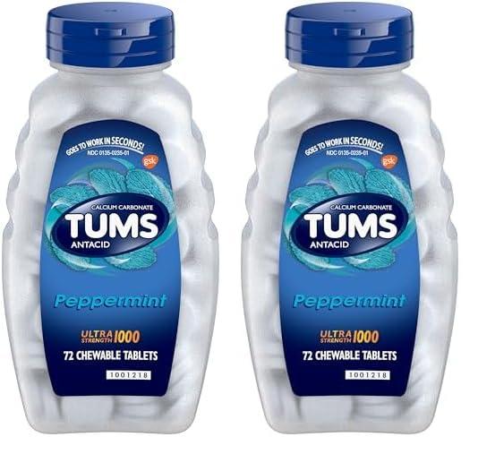TUMS TUMS Ultra Strength Chewable Antacid Tablets for Heartburn Relief, Peppermint - 72 Count (Pack of 2)