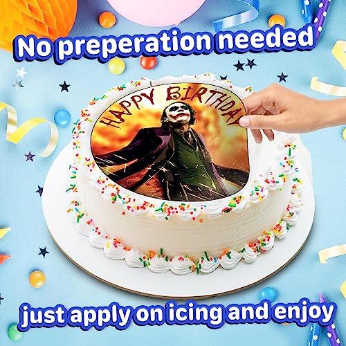 ENDLESS CHOICES 7.5 Inch Joker Heath Ledger Cake Topper Round Edible Birthday Cake Decorations, Happy Birthday Cake