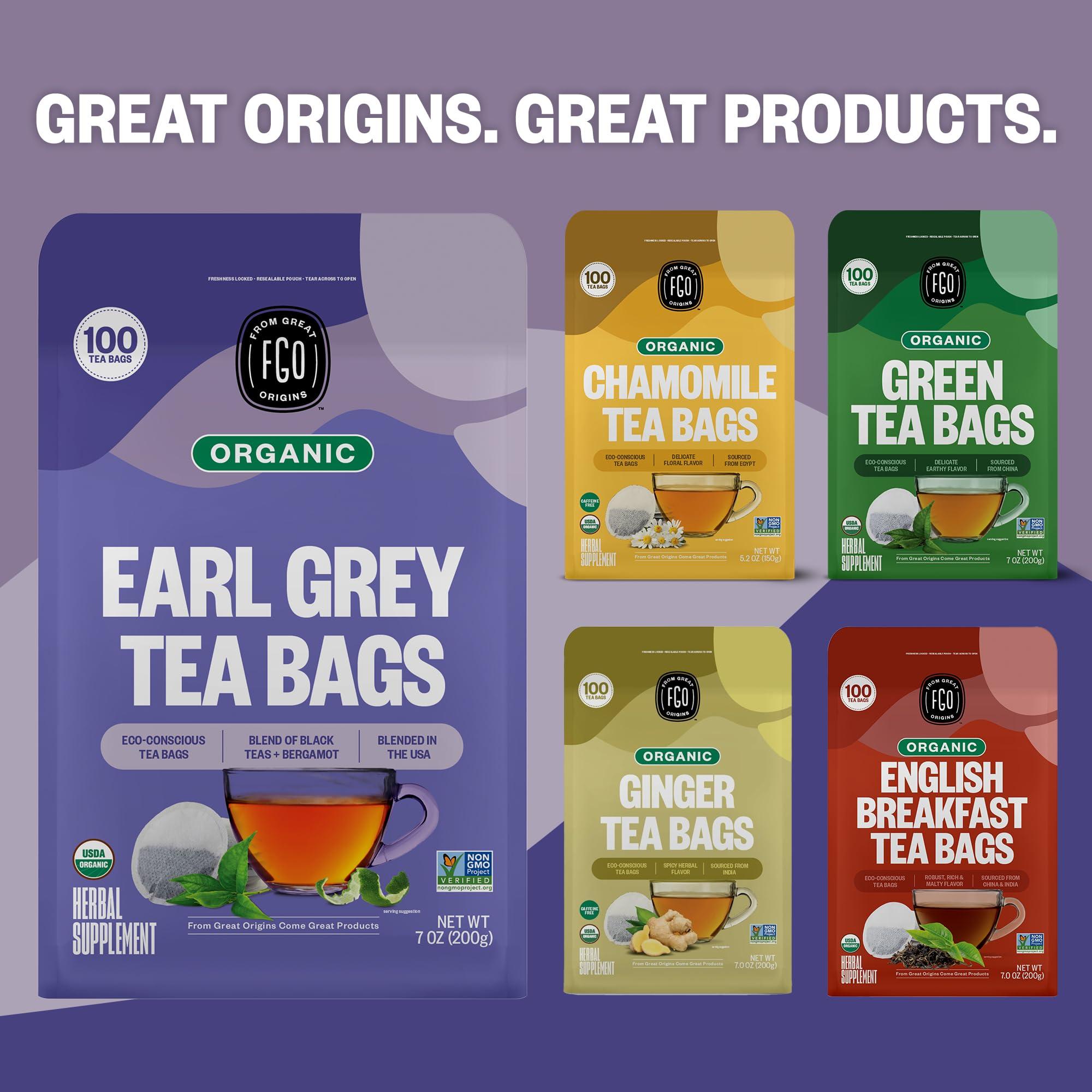 FGO FGO Organic Earl Grey Black Tea, 100 Count, Eco-Conscious Tea Bags, Resealable Bag, Packaging May Vary (Pack of 1)