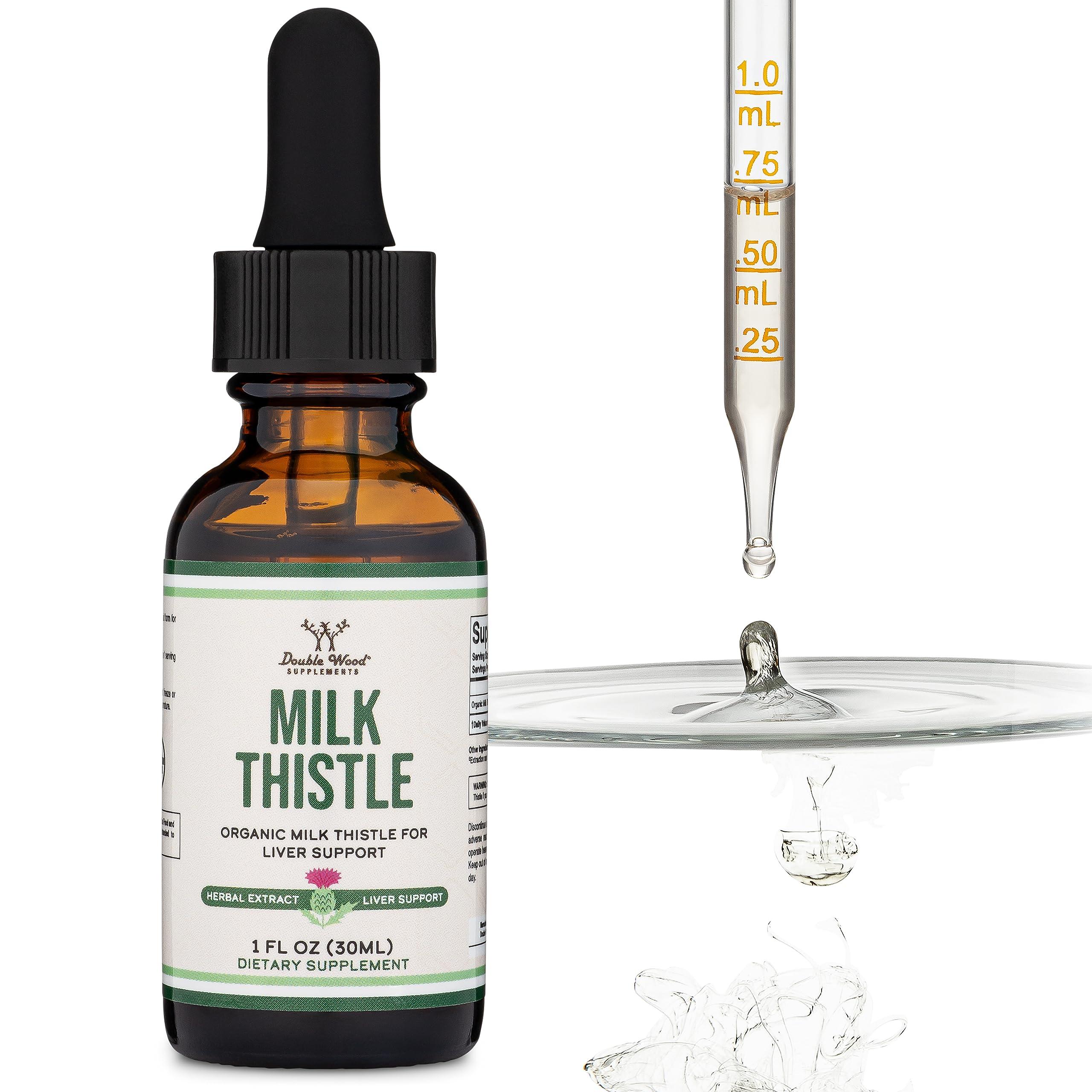 Double Wood Supplements Milk Thistle Supplement - Organic Milk Thistle Liver Detox Drops 1 FL OZ - 30 Servings (Vegan Safe, Non-GMO, Gluten Free) Perfect Addition to Milk Thistle Tea by Double Wood
