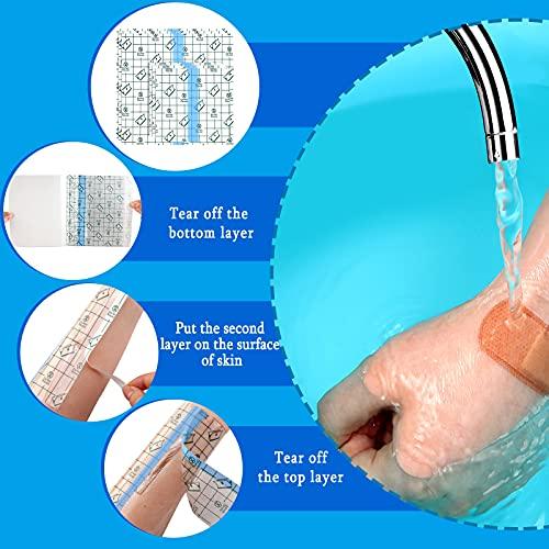 Nuanchu 50 Pieces Shower Waterproof Patch Transparent Stretch Adhesive Bandage Waterproof Clear Adhesive Bandages Tattoo Protective Transparent Film Adhesive Bandages for Tattoos (4 x 4 Inch, 6 x 6 Inch)