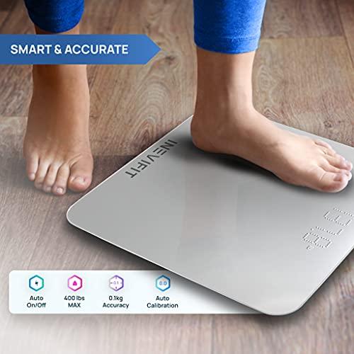 inevifit INEVIFIT Smart Bathroom Scale, Highly Accurate Bluetooth Digital Bathroom Body Weight Scale, Precisely Measures Weight & BMI for Unlimited Users (S-Silver)