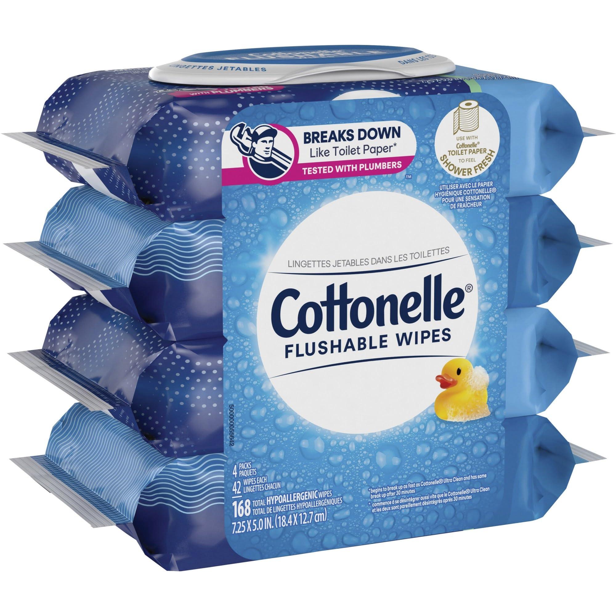 Cottonelle Cottonelle Flushable Wipes, 7-1/4\" x 7-1/4, White, 168 Sheets Per Carton, Set Of 4 Cartons