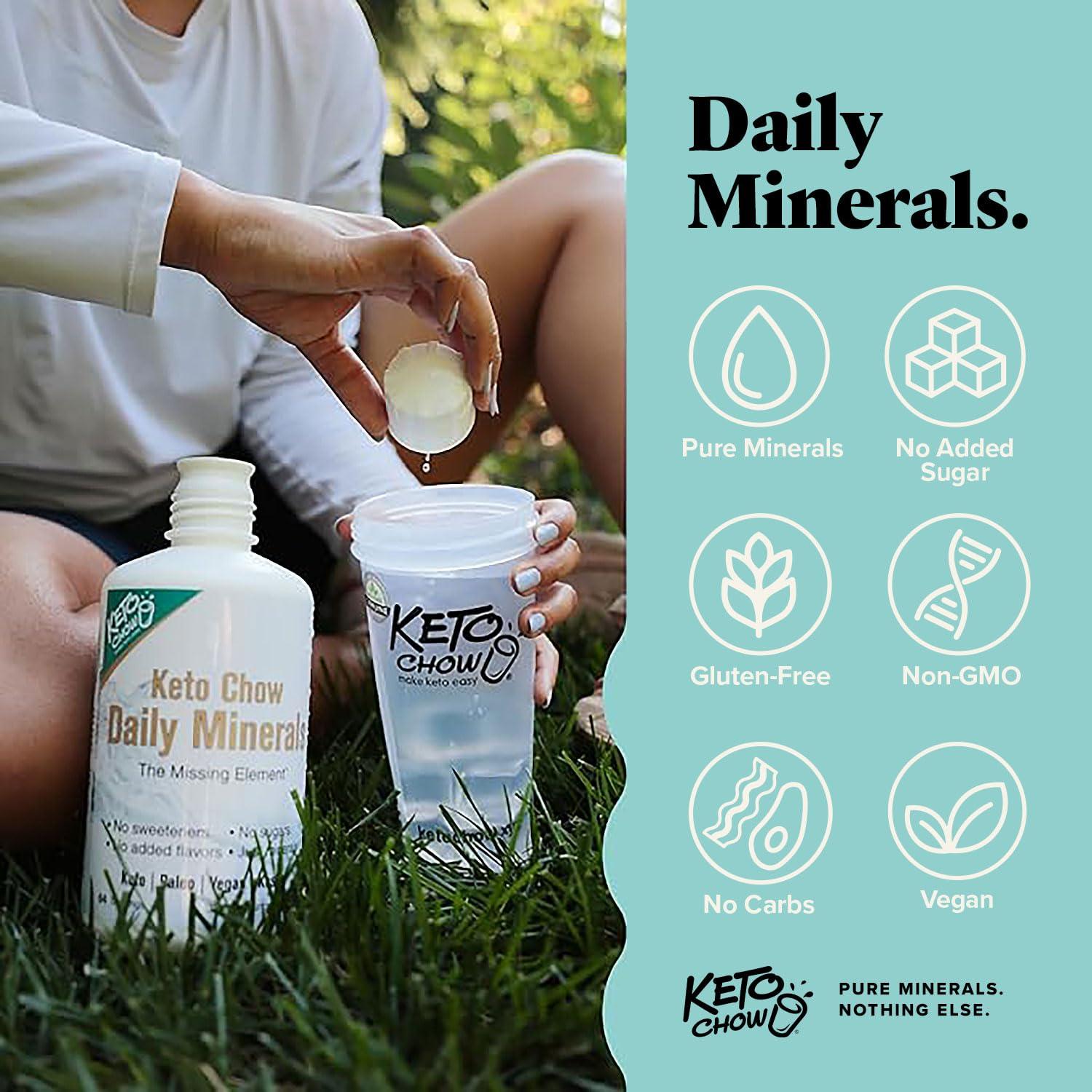 Keto Chow Keto Chow - Daily Minerals Drops - Promotes Electrolyte Balance - Copper, Magnesium, Chromium, Zinc, Boron, Selenium - Zero Sugar - Keto Friendly - Gluten Free - Vegan - Non GMO - Travel Size - 32 oz