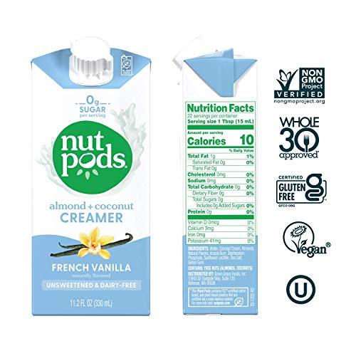 nutpods nutpods Non Dairy Coffee Creamer Bundle: a 4 pack of French Vanilla creamer and a 3 pack of Cinnamon Swirl creamer.