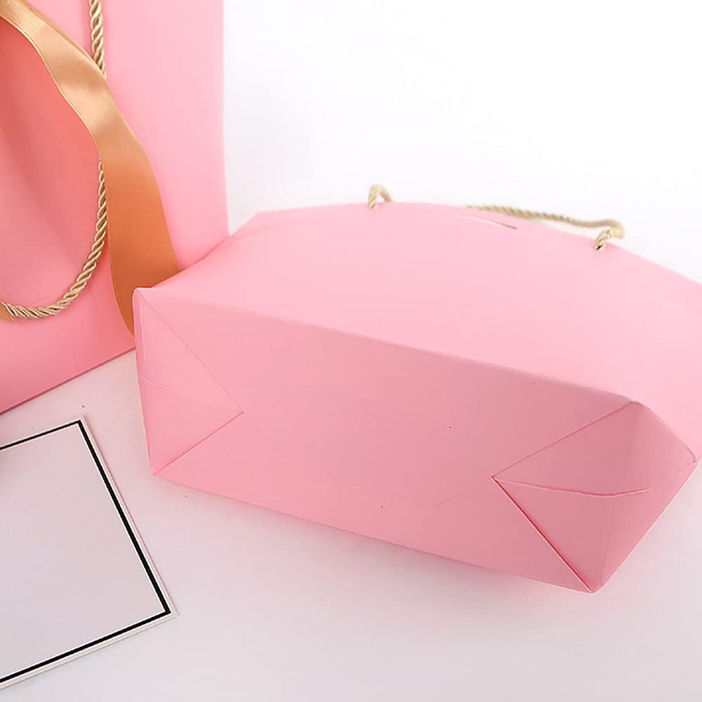 SEIWEI SEIWEI 8PCS Paper Gift Bags with Handle, Party Favor Bag Bulk with Bow Ribbon, Party Bags Bulk for Birthday, Wedding, Party Favour, Present Wrap-Pink