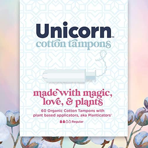 UNICORN UNICORN Tampons, Organic Plant-Based Compact Applicator Regular Cotton Tampon Cartridge (60 Count, Pack of 6)