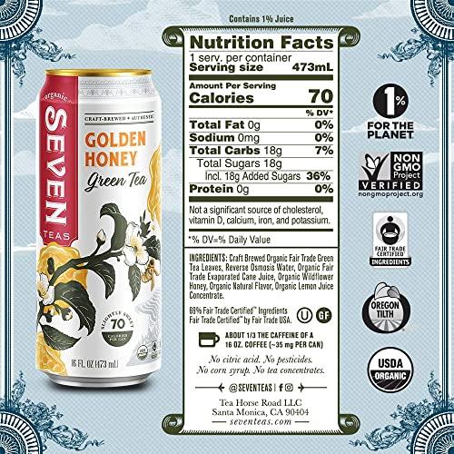 SevenTeas SevenTeas Golden Honey Green Tea, 16 OZ (Pack of 12 Cans), Lightly Sweetened Organic Iced Tea