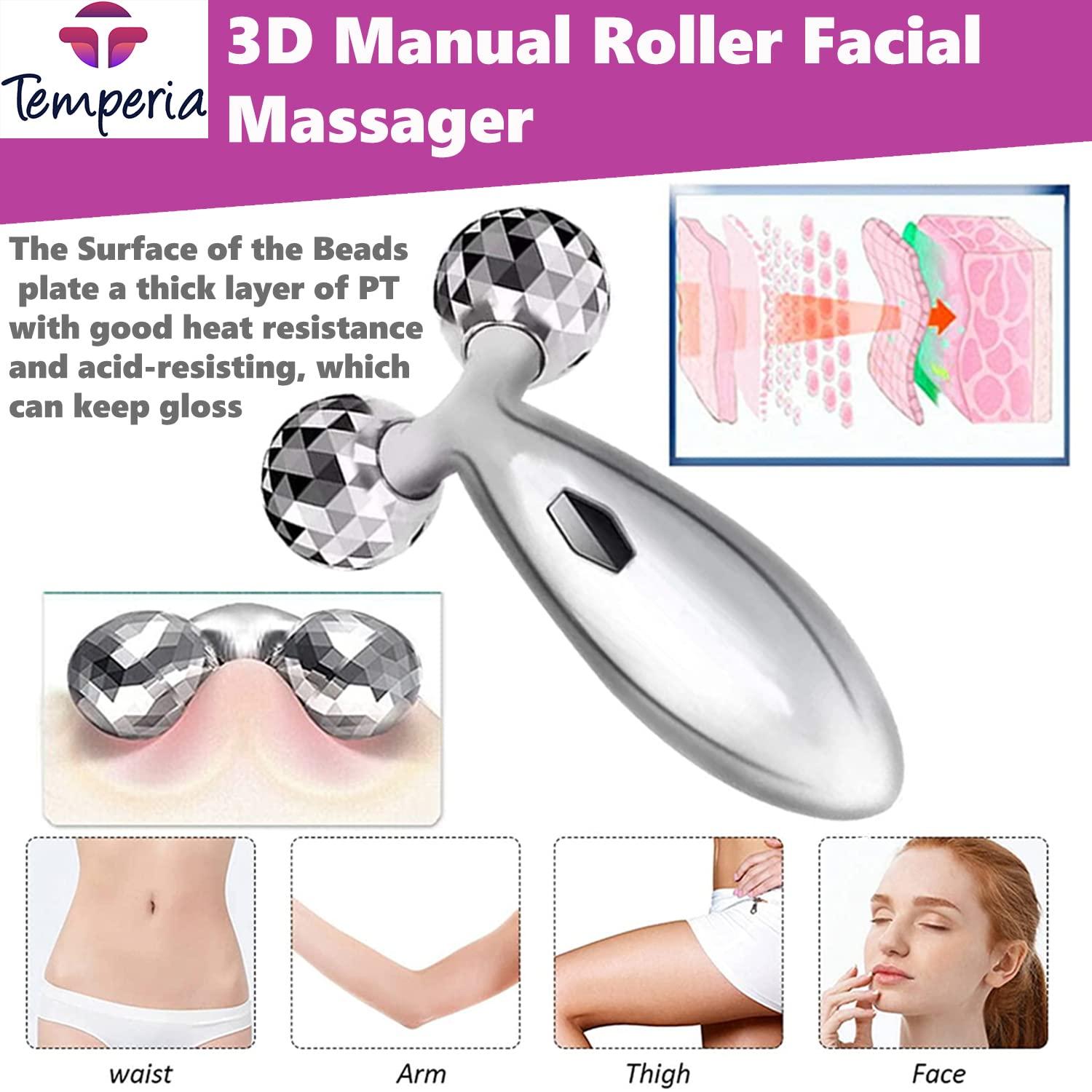 Temperia Temperia 3d Manual Face Massager For Women | Facial Massager & Face Roller For Glowing Skin | Self Care Product | Body Massage Tool, Silver