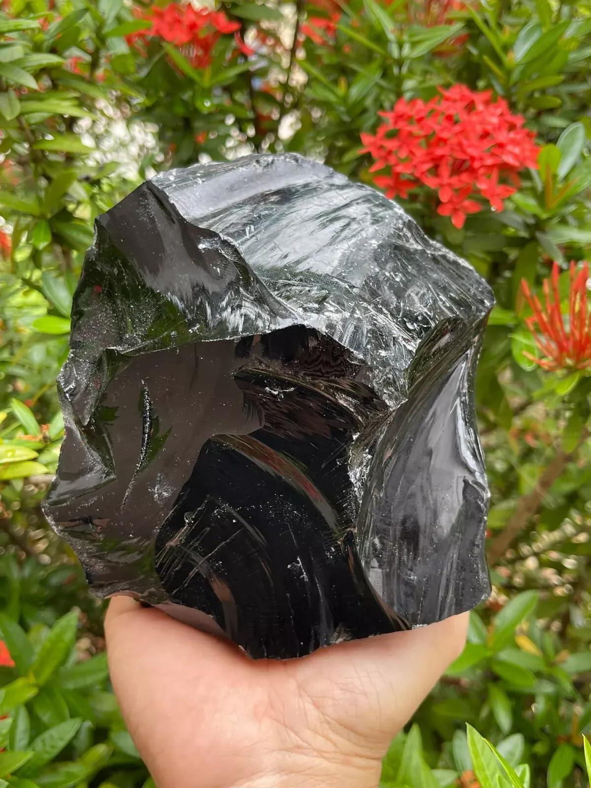 GAF TREASURES Extra Large Black Obsidian Rough Stones, 3-10\" Natural Black Obsidian, Raw Black Obsidian Crystals (7-8 lb)