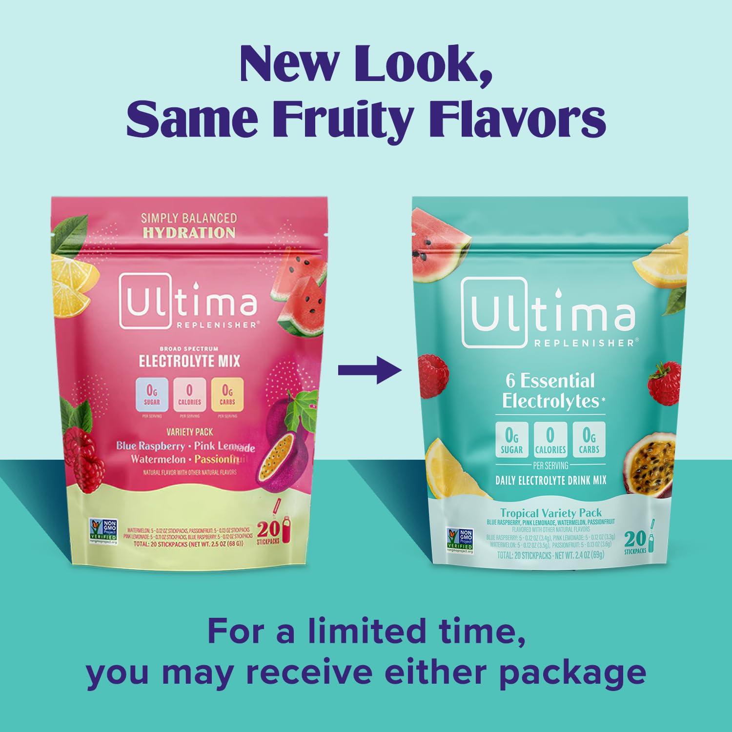 Ultima Replenisher Ultima Replenisher Daily Electrolyte Powder Drink Mix  Tropical, Mocktini, Original Variety, 56 Stickpacks  Hydration Packets - 6 Electrolytes and Minerals  Keto, Non-GMO and Sugar-Free