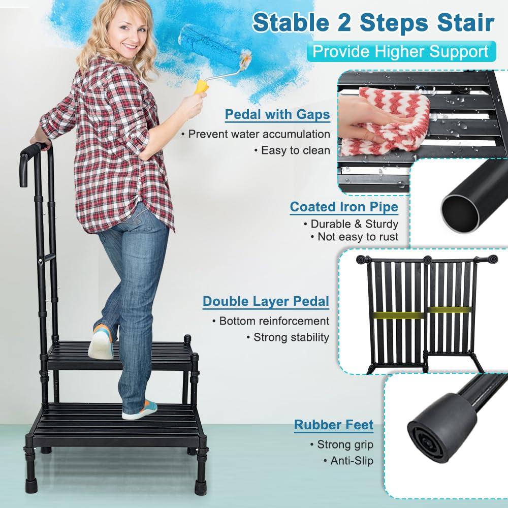NEAUDE Medical Step Stool with Handle SUV Car Elderly Handicap Steps for RV Adjustable 2 Step Platform Camper Steps