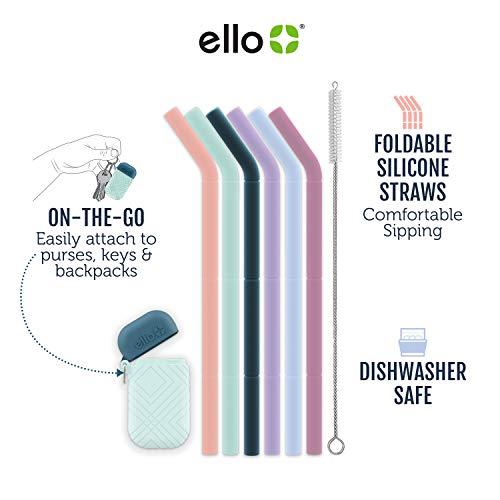 Ello Ello Impact Silicone Fold & Store Straws with Carry Case, 6 Piece, Spring Floral