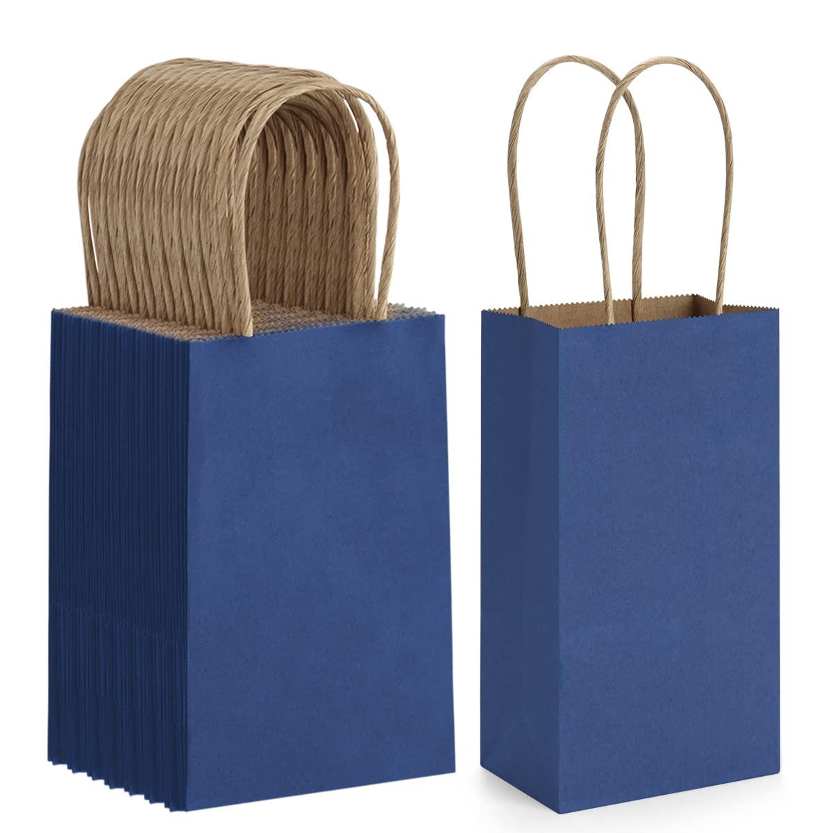 BagDream BagDream 100Pack 3.5x2.4x6.7 Inches Small-Kraft-Paper-Gift-Bags with Handles Bulk-Mini-Party-Favor-Bags Candy Bags Recyclable Tiny Navy Blue Paper Bag for Samples