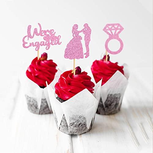 Keaziu Keaziu 36 Pack Pink We're Engaged Cupcake Toppers Ring Men Women Proposal Party Decorations Cupcake Toppers for Wedding Bridal Shower Bachelorette Cake Decoration