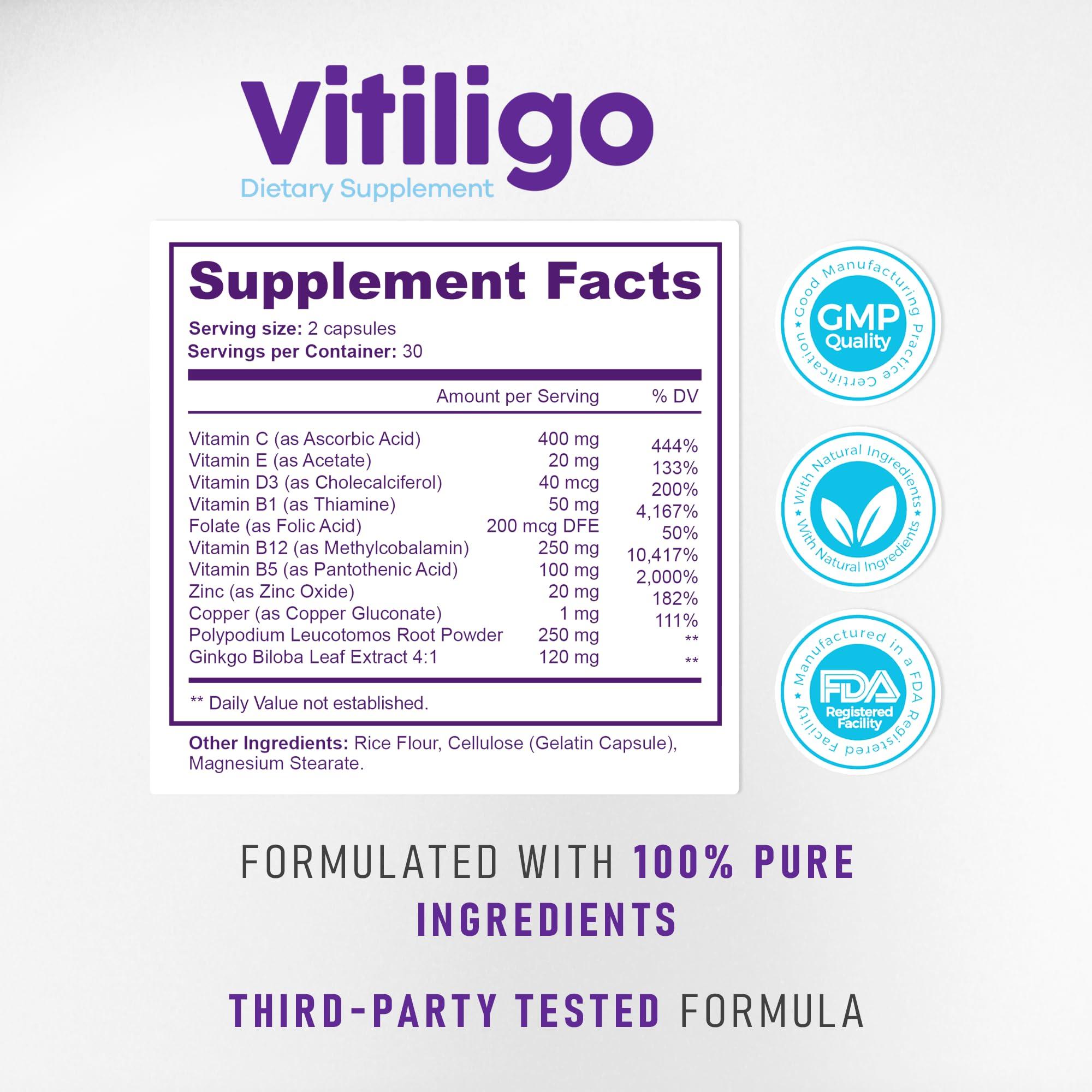 AURA VITAMINS AURA VITAMINS - Vitiligo Capsules 60 Count | 1 Month | Improve Skin Pigmentation Support and Reduce White Spots | Effective Vitiligo Supplement | Natural Solution for White Spots on Skin. (1)