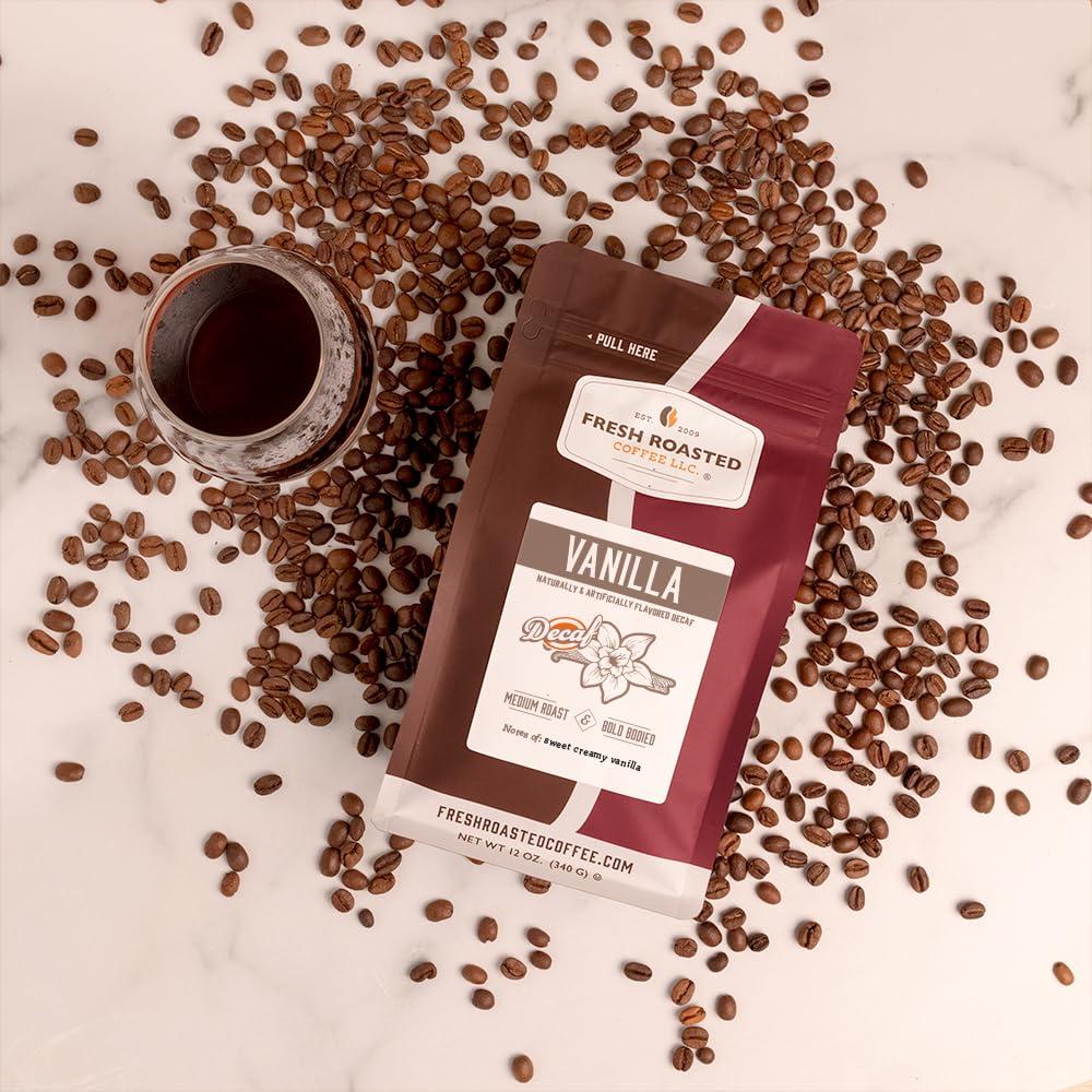 Fresh Roasted Coffee Fresh Roasted Coffee, Decaf Vanilla Flavored Coffee, 12 oz, Medium Roast, Kosher, Whole Bean