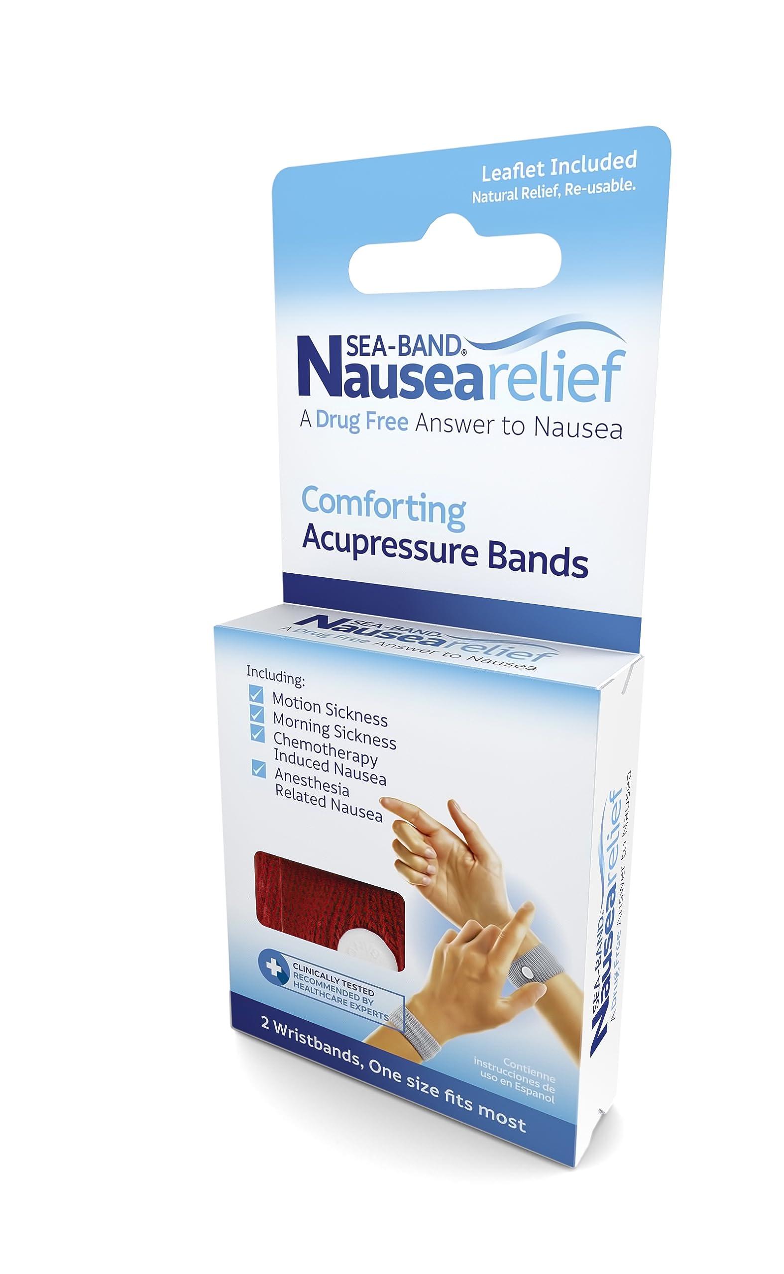 Sea-Band Sea-band Anti-Nausea Acupressure Wristband for Motion & Morning Sickness - 1 Pair Red