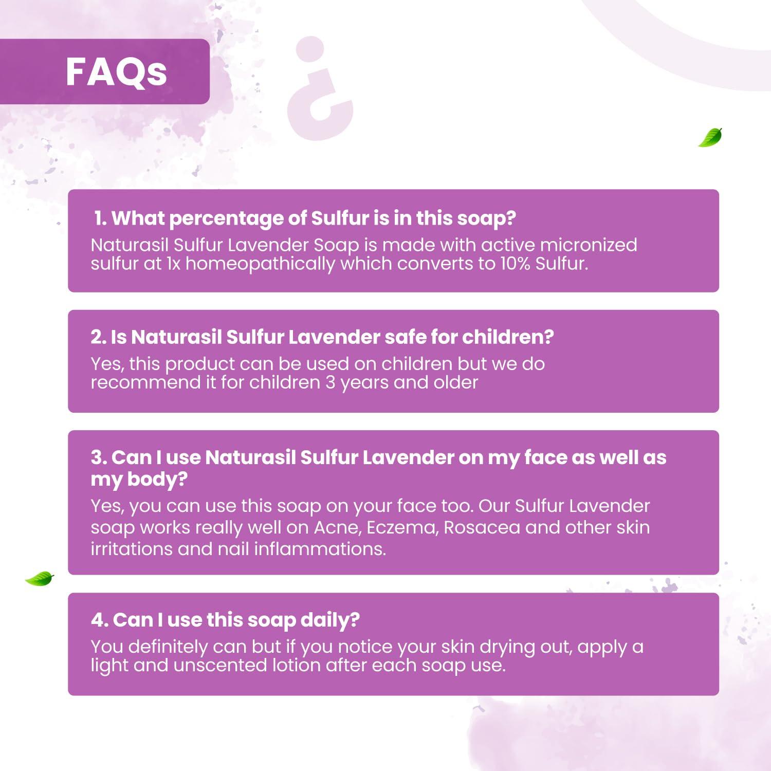 Naturasil Naturasil 10% Sulfur Lavender Soap Bar Natural Skin Treatment for Acne, Bug Bites, Warts Treatment, Viral Bumps, Nodes & Itching | for Kids & Adults |113 grams