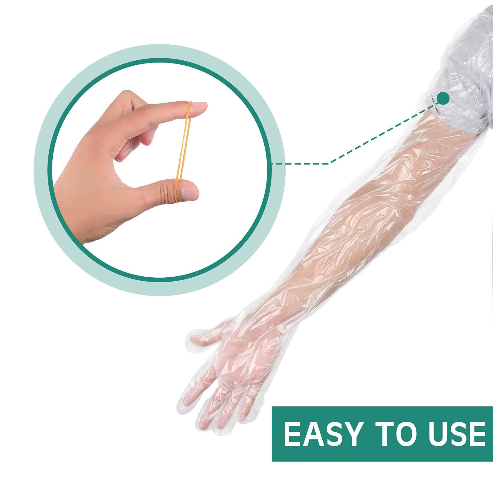 Lauwell Lauwell 50 Pcs Disposable Dressing Gutting Gloves 35 Inch Shoulder Length Field Dressing Gloves Veterinary Insemination Glove(White)