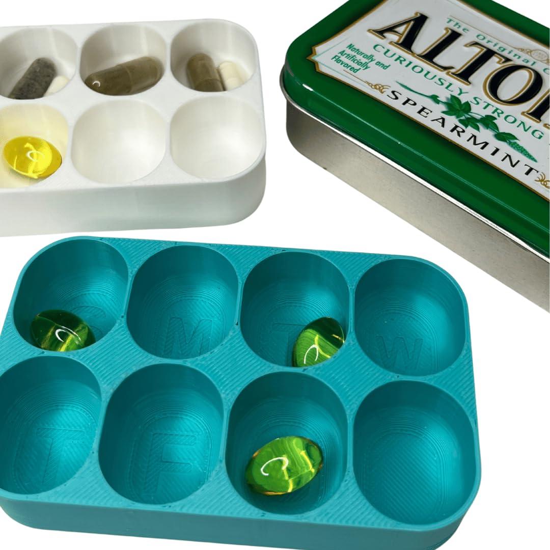 Chatelet Pill Organizer Insert Compatible with Altoid Tin Cans | Reuse Cans for Discreet Pill Storage | 7 Day Outline Embedded Pill Dispenser | Made in USA (Teal)