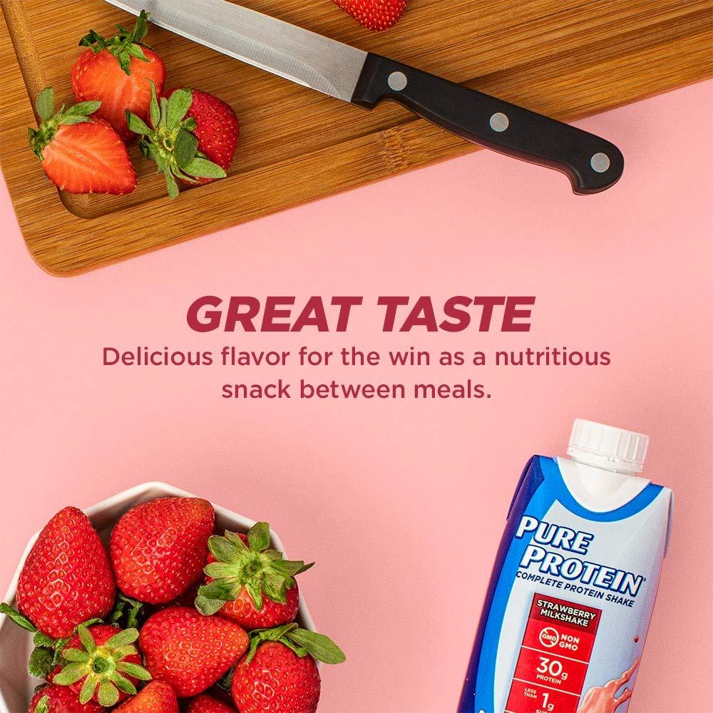 Pure Protein Pure Protein Shake, Strawberry, 30g Protein, 11 FL Oz, 4 Ct (Pack of 1)
