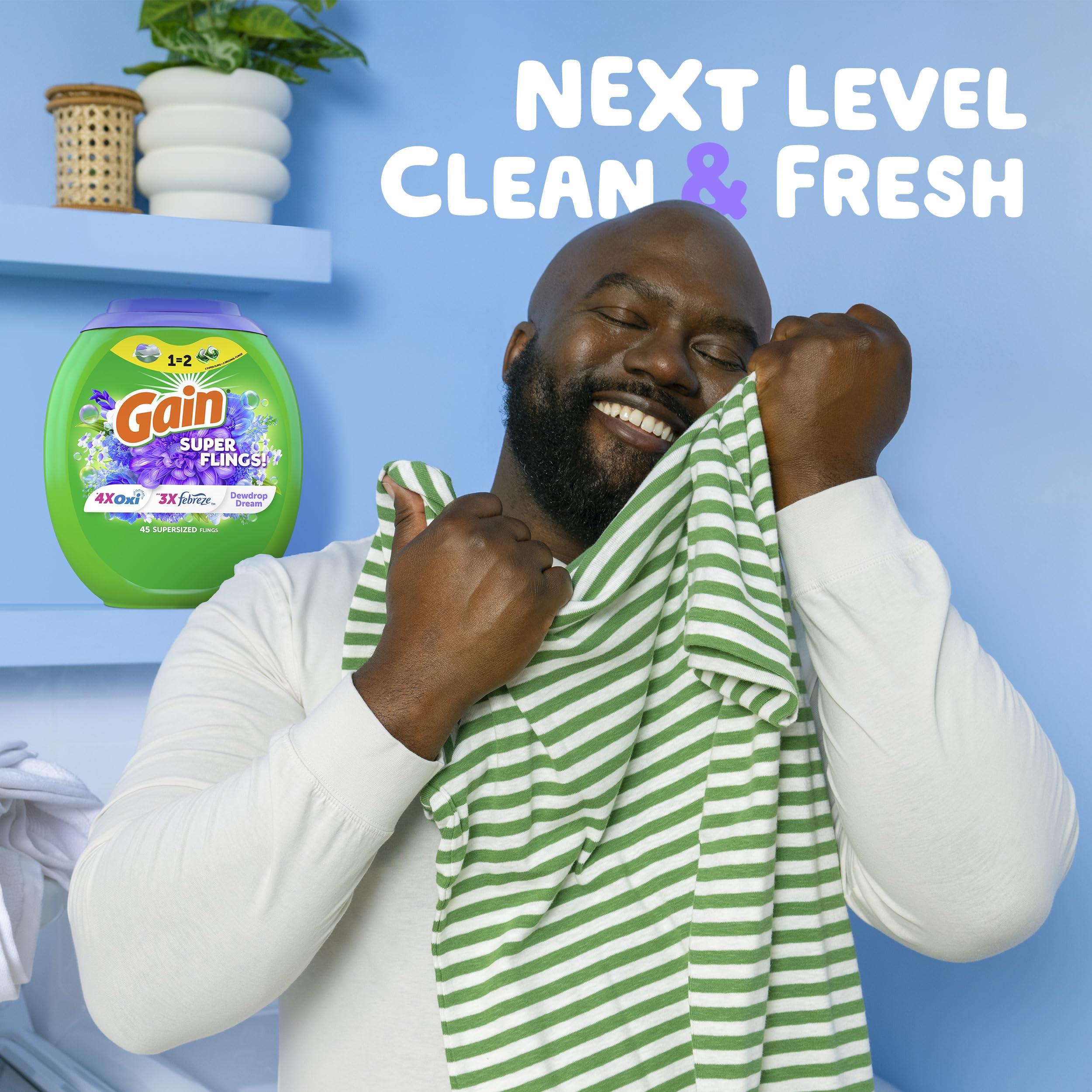 Gain Gain Super Sized Flings Laundry Detergent Pacs, 45 Count, Dewdrop Dream Scent