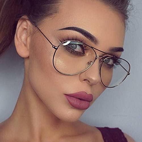 Gleyemor Classic Aviator Blue Light Glasses for Women Men, Metal Frame Clear Lens Eyeglasses (Gunmetal)