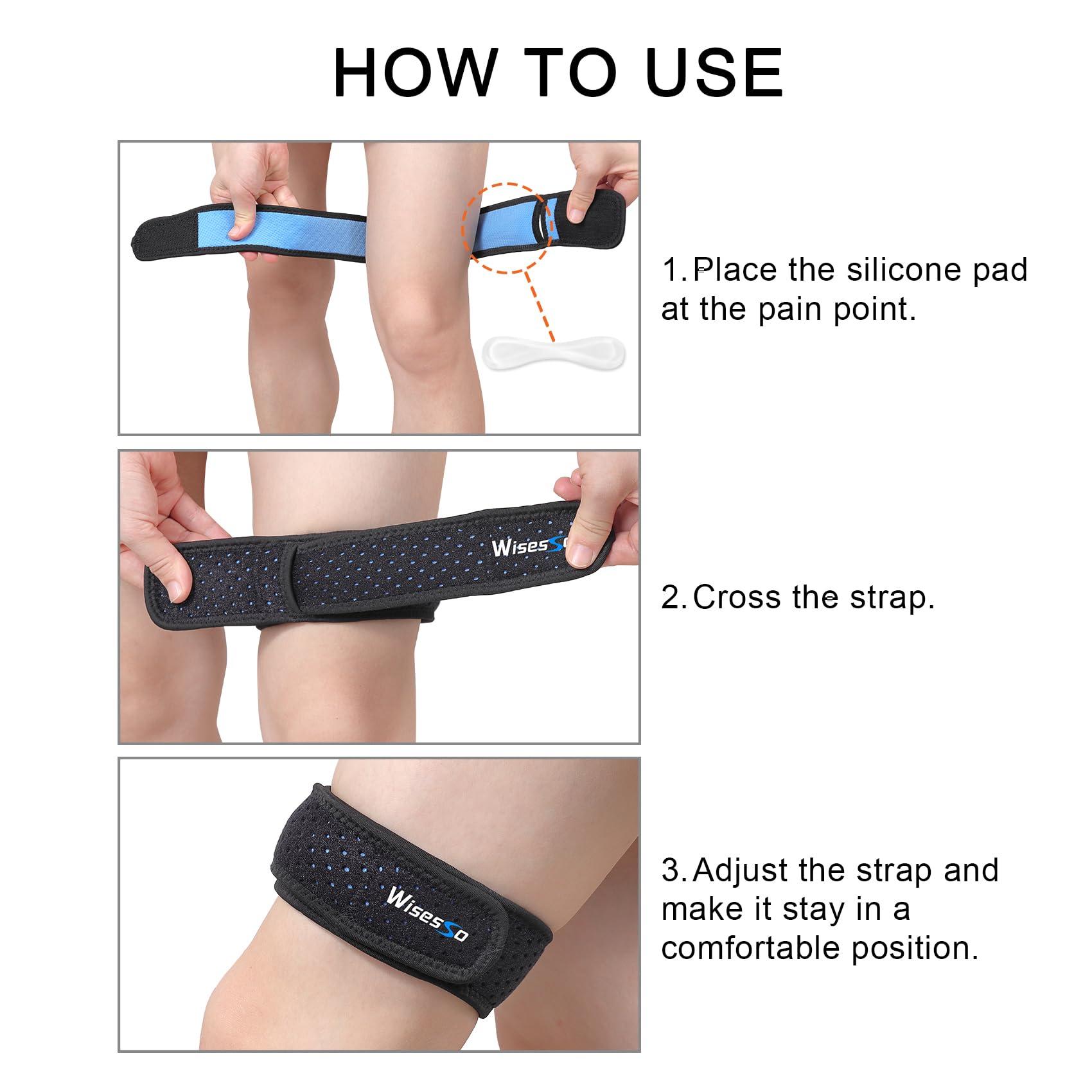 Wisesso Wisesso IT Band Strap, Adjustable Iliotibial Band Syndrome Brace, Athletic Stabilizer for Men, Women, Knee Support Strap for Running, Cycling, Hiking, Exercising, etc, 2 Pack