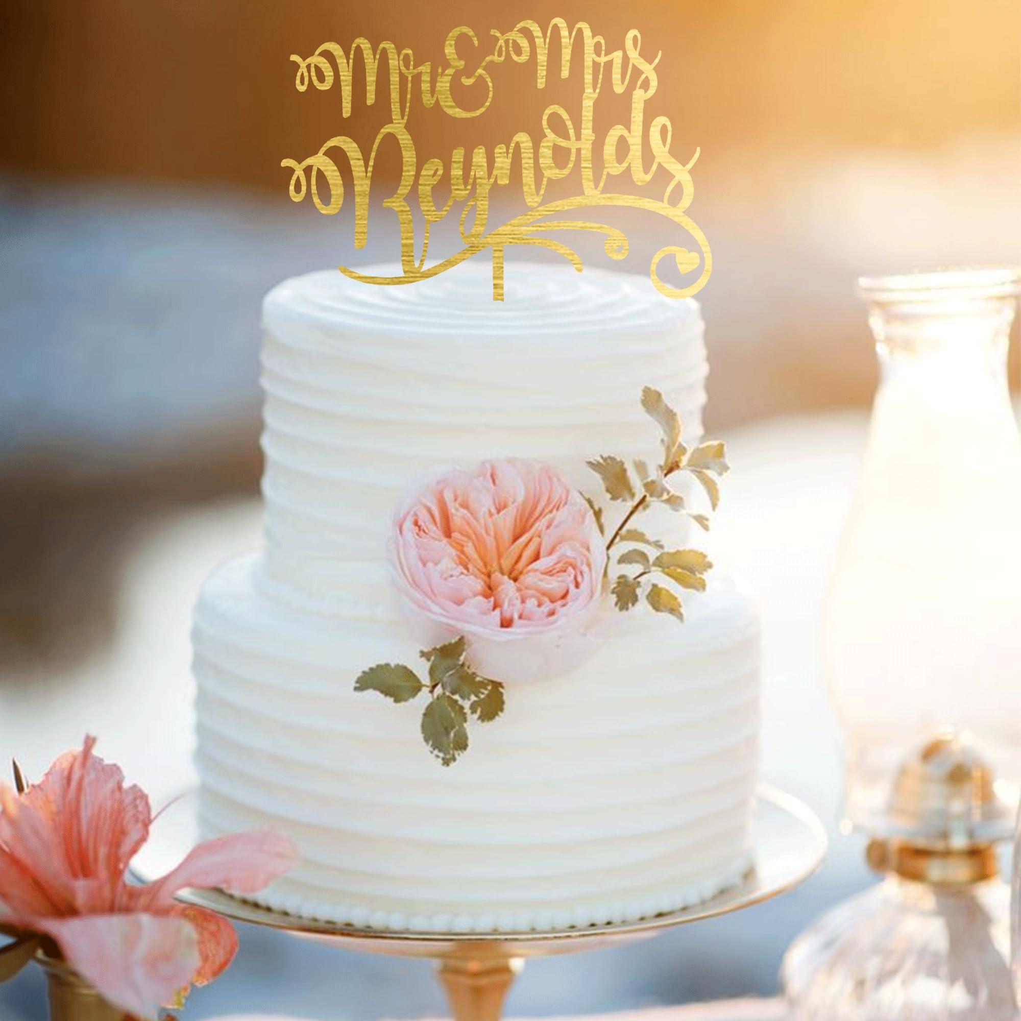 EvaMall Custom Gold Wedding Cake Topper, Mr Mrs Cake Topper, Personalized Cake Topper, Wedding Cake Topper, Anniversary Cake Topper, Custom Cake Topper