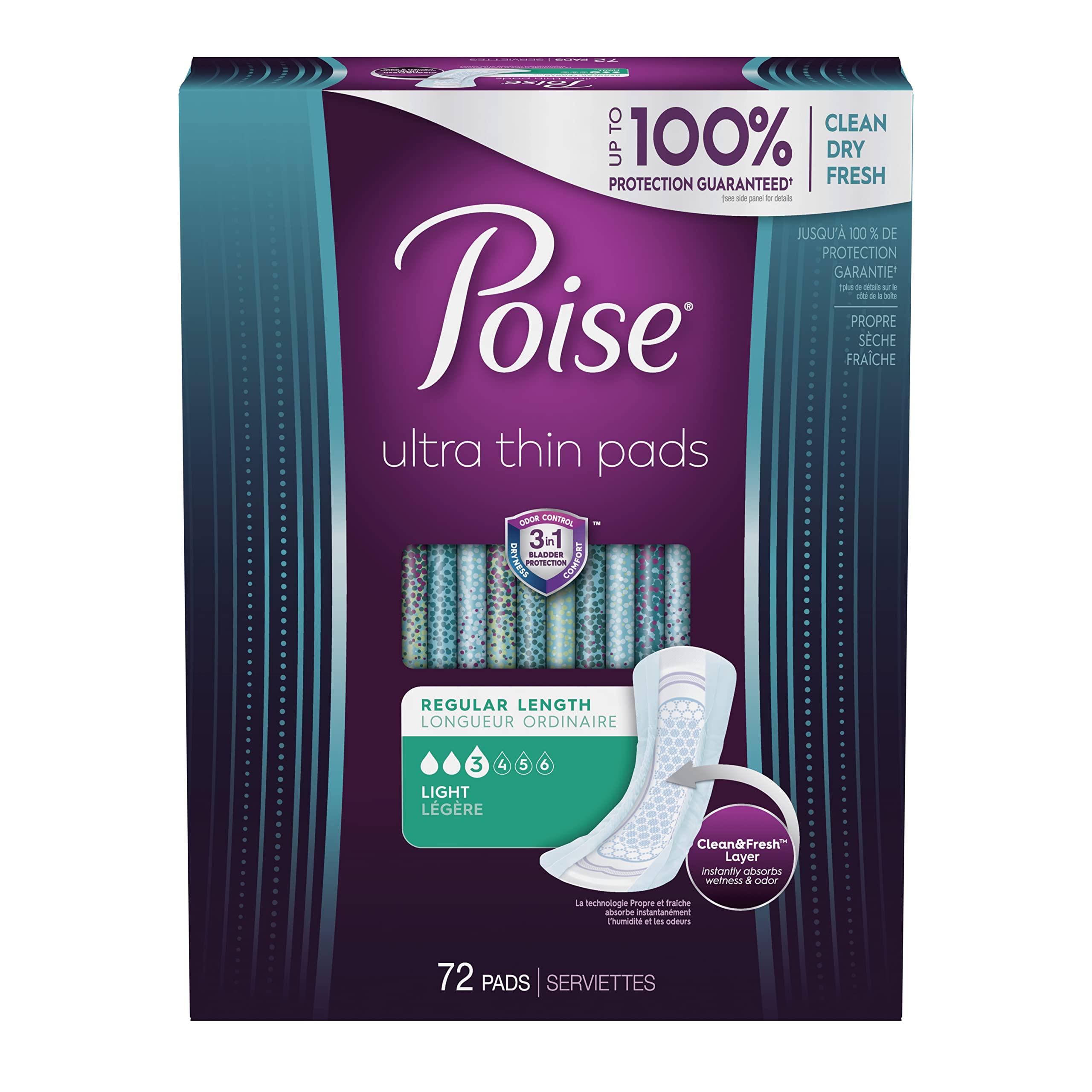 Poise Poise Ultra Thin Incontinence Pads for Women, Light Absorbency, Regular Length, 72 Count