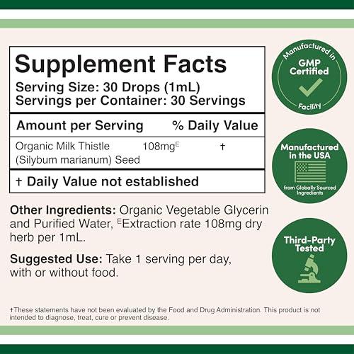 Double Wood Supplements Milk Thistle Supplement - Organic Milk Thistle Liver Detox Drops 1 FL OZ - 30 Servings (Vegan Safe, Non-GMO, Gluten Free) Perfect Addition to Milk Thistle Tea by Double Wood