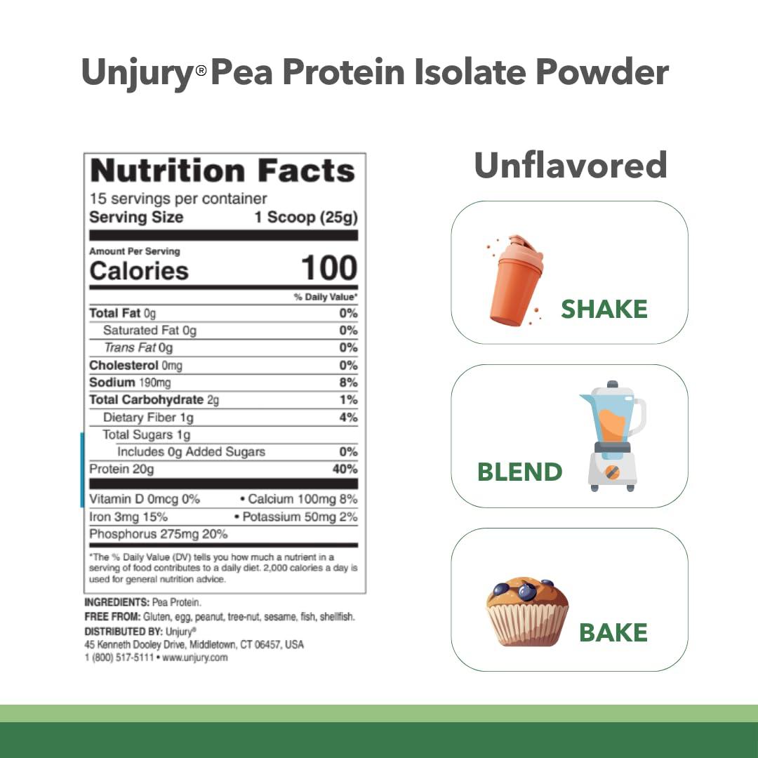 Unjury Unjury Planted Vegan Protein Powder | 20g Unflavored Pea Protein Powder | Low Sugar Plant Protein Powder | Gluten and Dairy Free Pea Protein Isolate | Non-GMO | 20 Servings