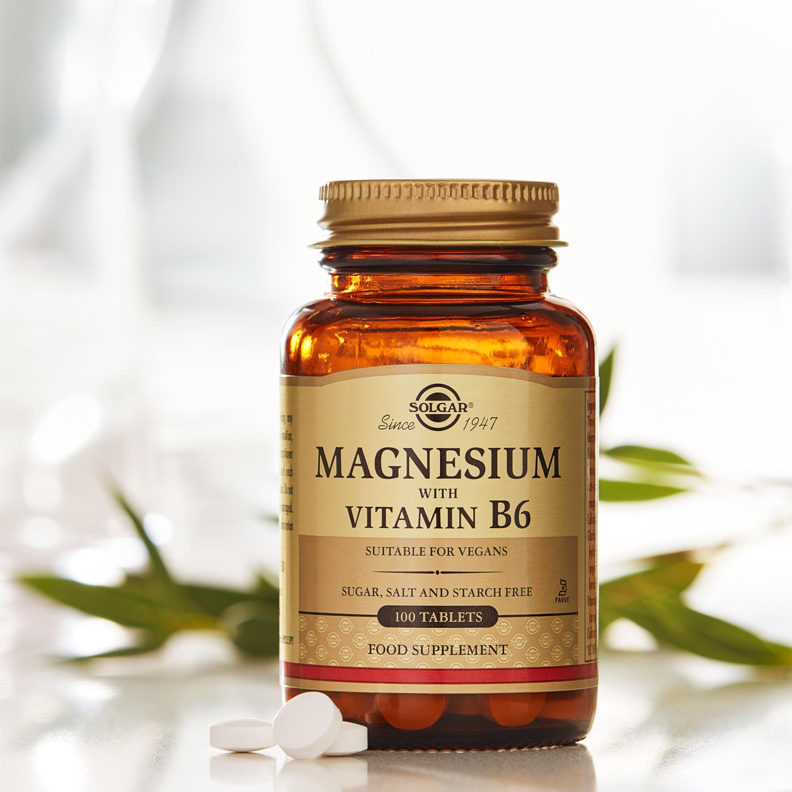 Solgar Solgar Magnesium with Vitamin B6 - 100 Tablets - Promotes Healthy Bone Mineralization, Supports Nerve & Muscle Function - Non-GMO, Gluten Free, Dairy Free, Kosher - 33 Servings