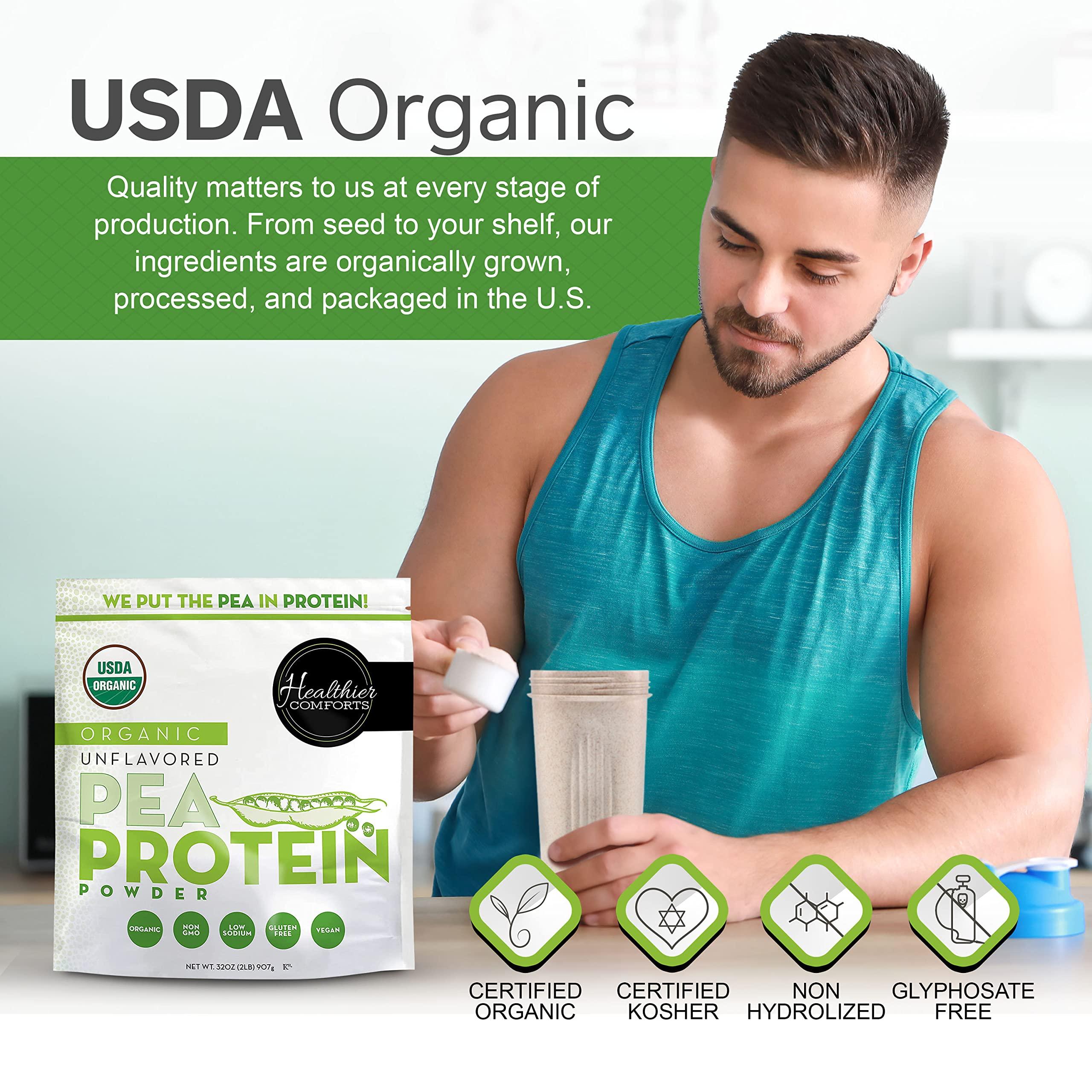 Healthier Comforts Healthier Comforts Pea Vegan Protein Powder w/Low Sodium | 100% Plant Based Protein Powder | Kosher, Gluten Free, Non-GMO, Keto Friendly, Organic Protein Powder | Unflavored Protein Powder 32oz