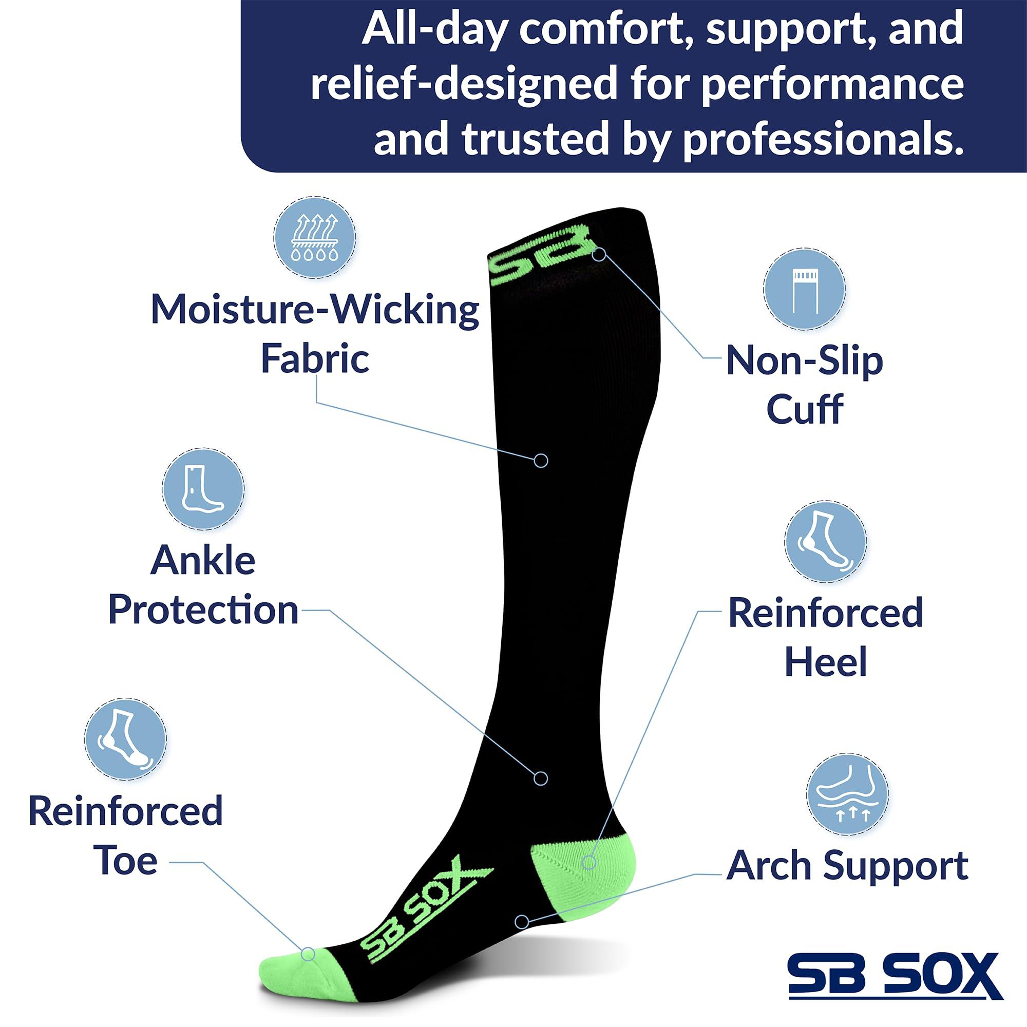 SB SOX SB SOX Compression Socks (20-30mmHg) for Men & Women Best Compression Socks for All Day Wear, Better Blood Flow, Swelling! (Medium, Black/Green)