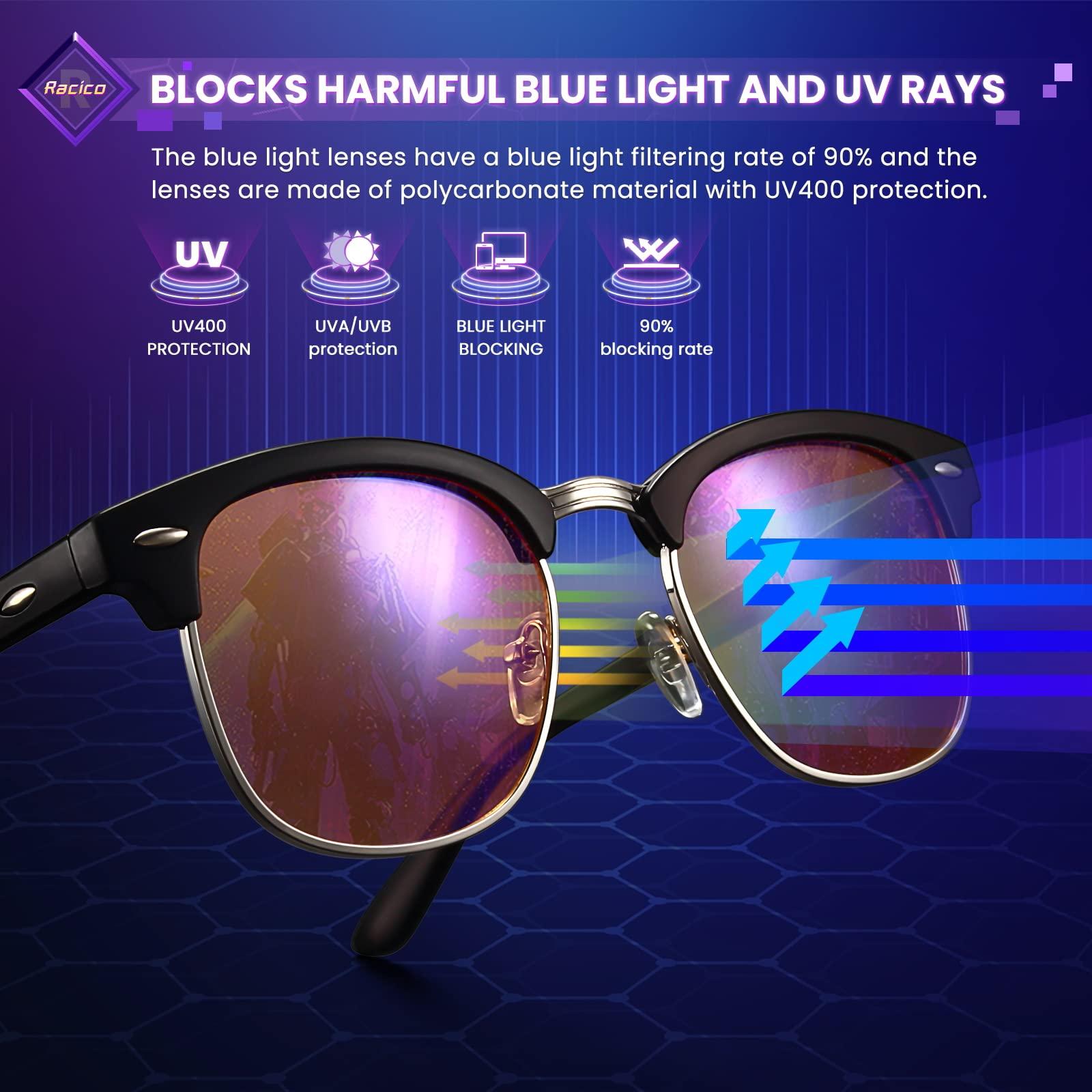 racico racico Computer Blue Light Blocking Glasses Blue Light Glasses Men Women, Anti Blu-Ray Clear Gaming Glasses Lenses