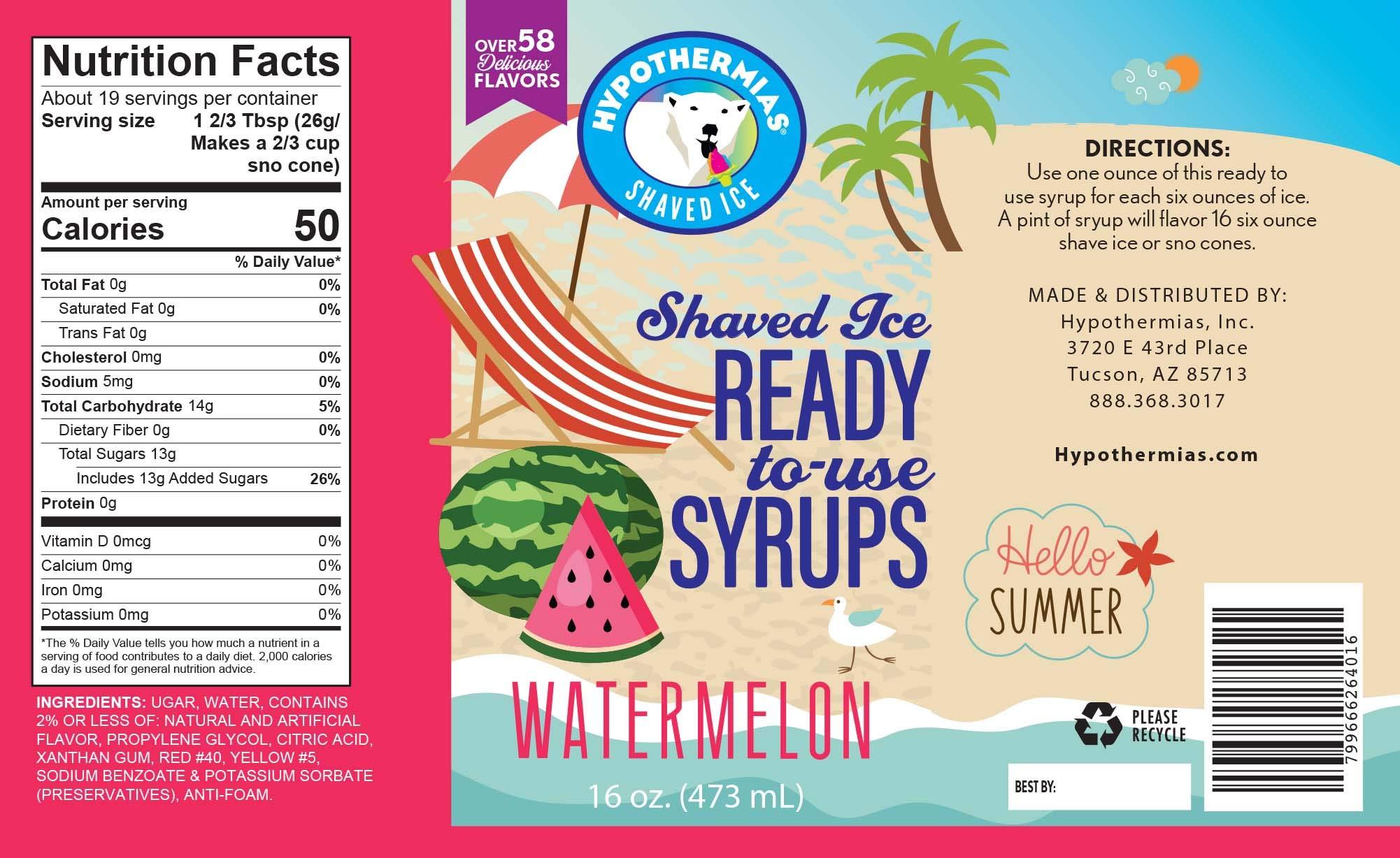 Hypothermias Hypothermias Shaved Ice & Snow Cone Syrup Variety Pack - 6 Pints (16 Fl. Oz.) - Blue Raspberry, Cherry, Strawberry, Grape, Watermelon, Banana - Non-GMO 100% Pure Cane Sugar, BPA-Free Plastic Bottles with Pour Top